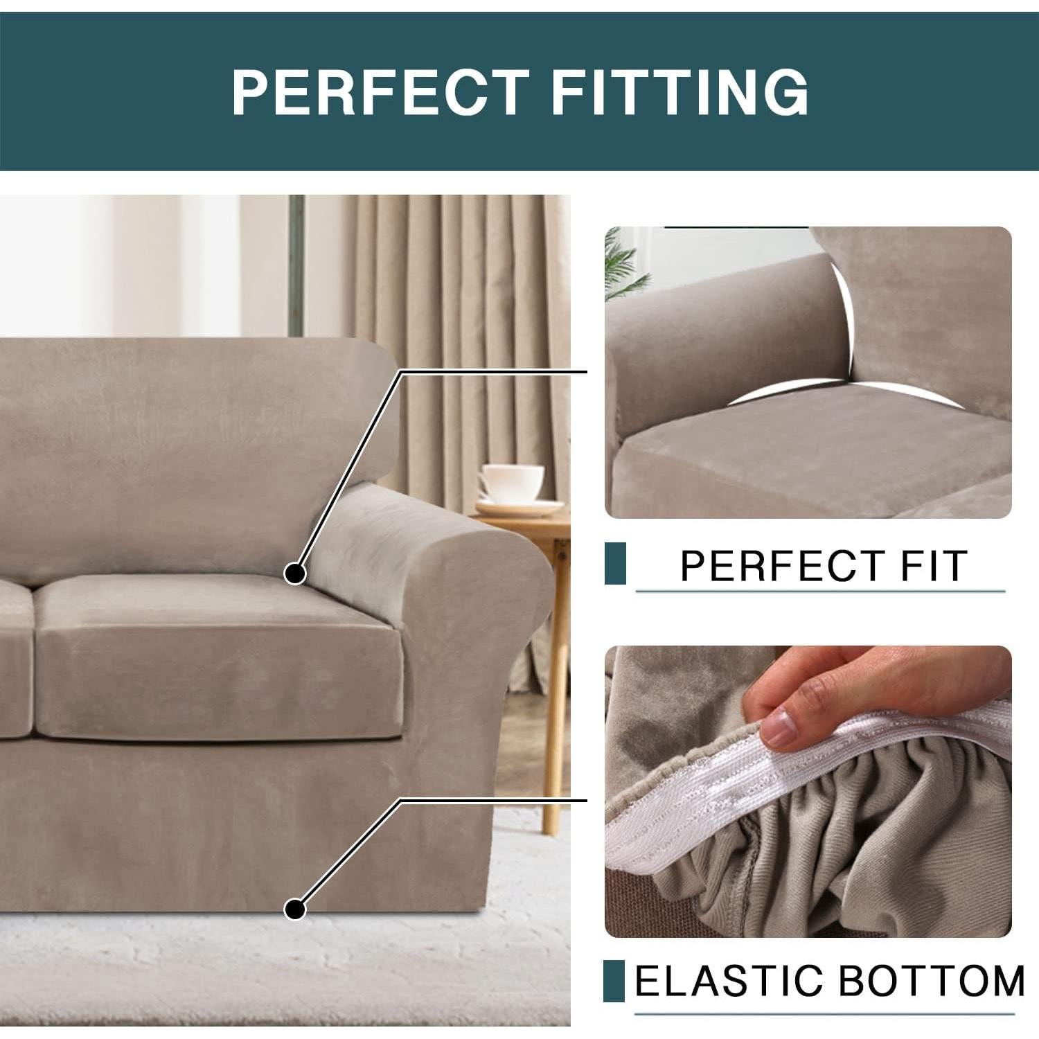 FantasDecor Funda de Sofá 2 Piezas Terciopelo Taupe