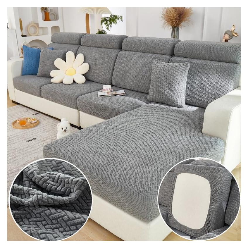 Funda de Sofá MAOILY Gris Medio Chaise Lavable Antideslizante