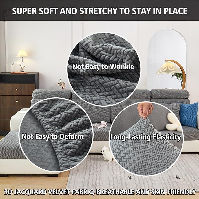 Funda de Sofá MAOILY Gris Medio Chaise Lavable Antideslizante