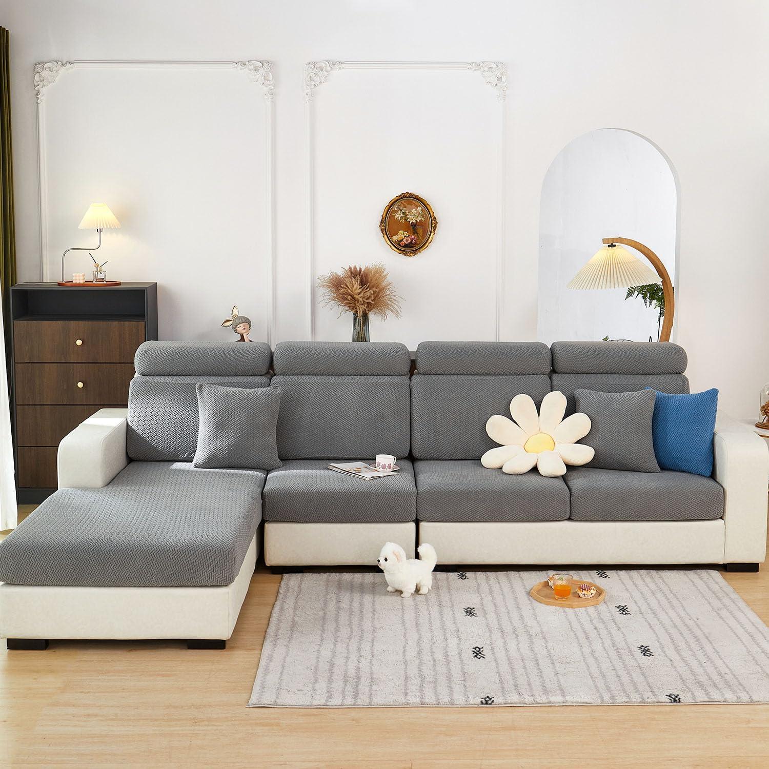 Funda de Sofá MAOILY Gris Medio Chaise Lavable Antideslizante