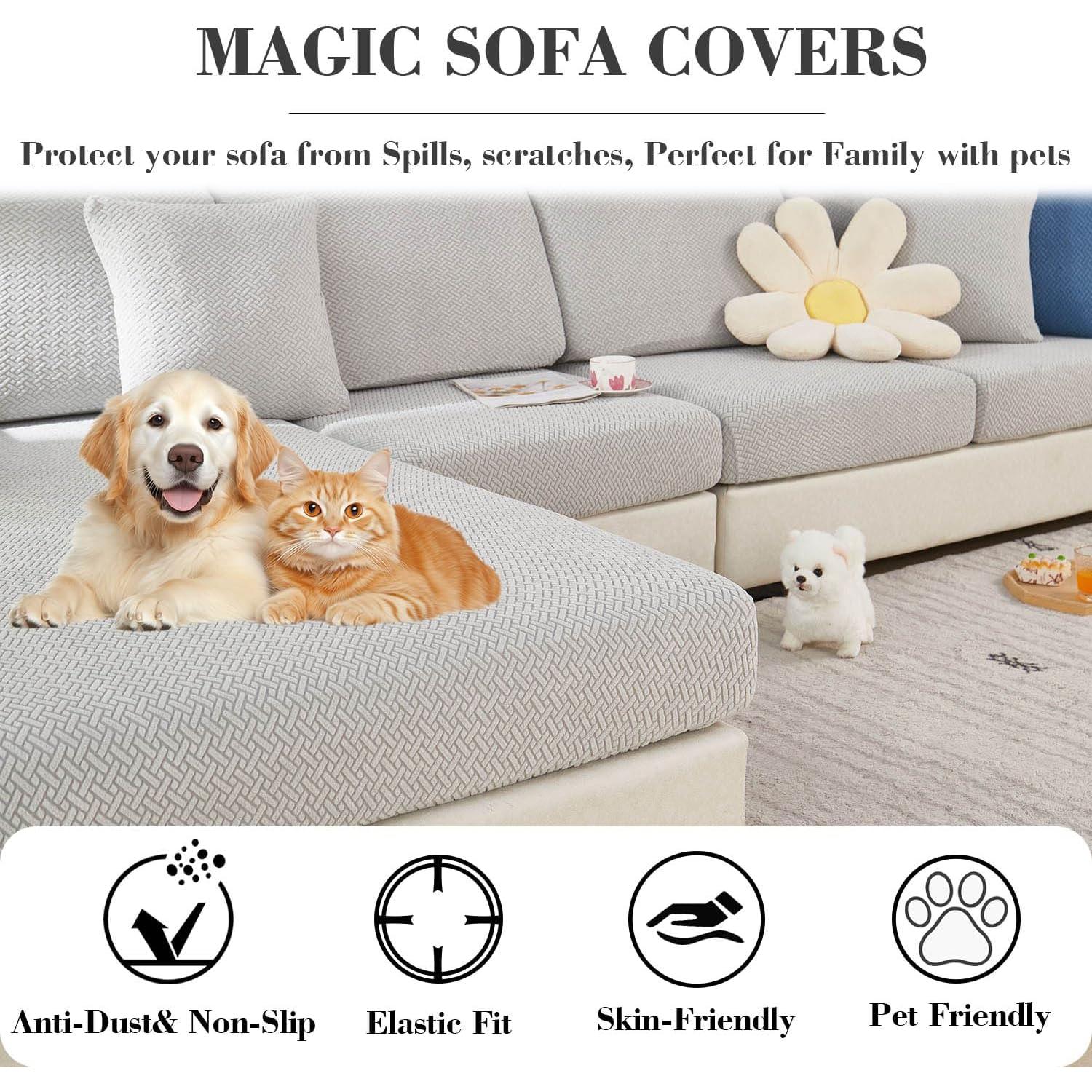 Funda de Sofá Seccional Disayu Gris Claro Antideslizante