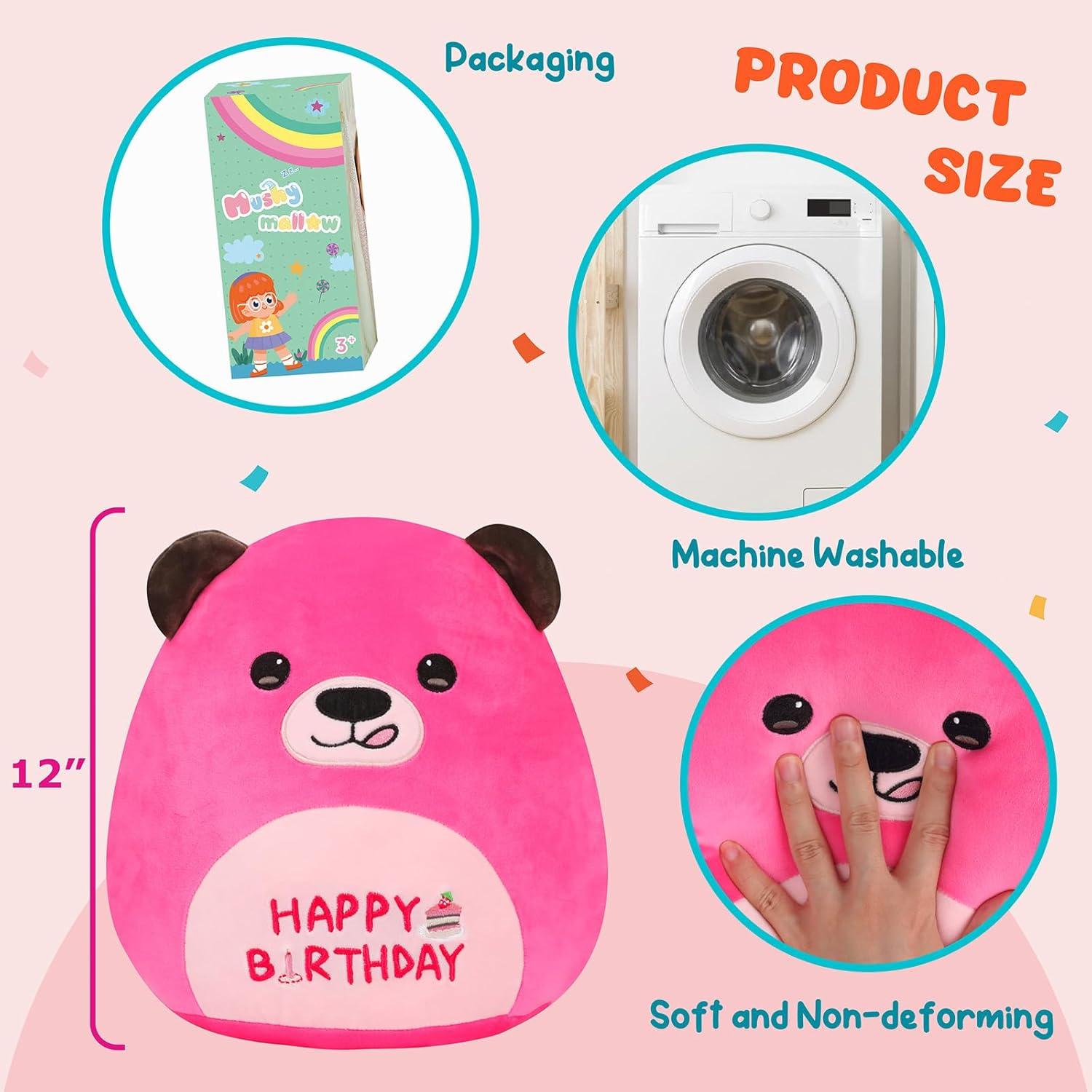 Almohada de Peluche Osito Rosa Fucsia Mushymallow 30x28x12cm