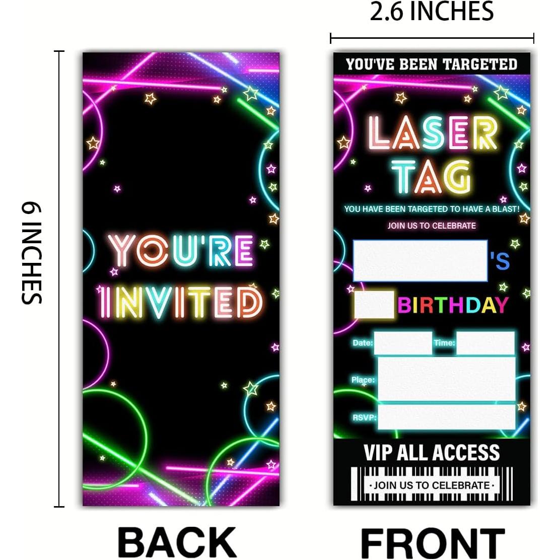 Invitaciones de Fiesta Laser Tag Qlnuk Set de 20 Tickets