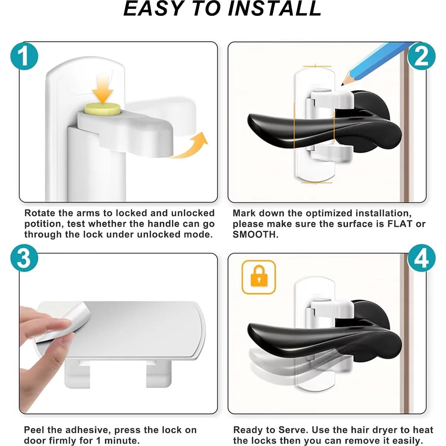 Cerradura de Palanca Matenf para Puertas a Prueba de Niños - 2 Unidades