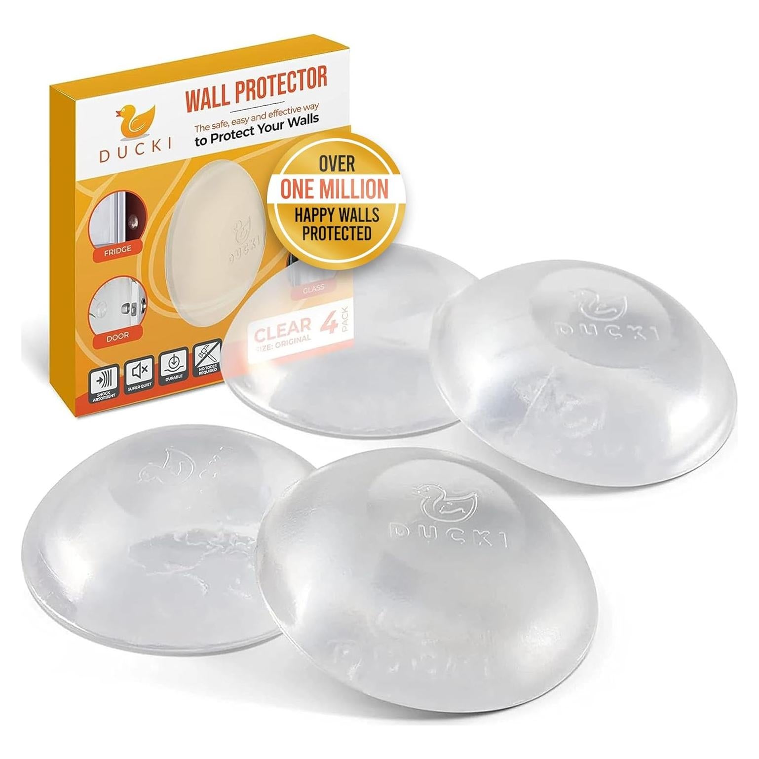 Protector de Pared Ducki | 4 Tapones de Goma Transparentes