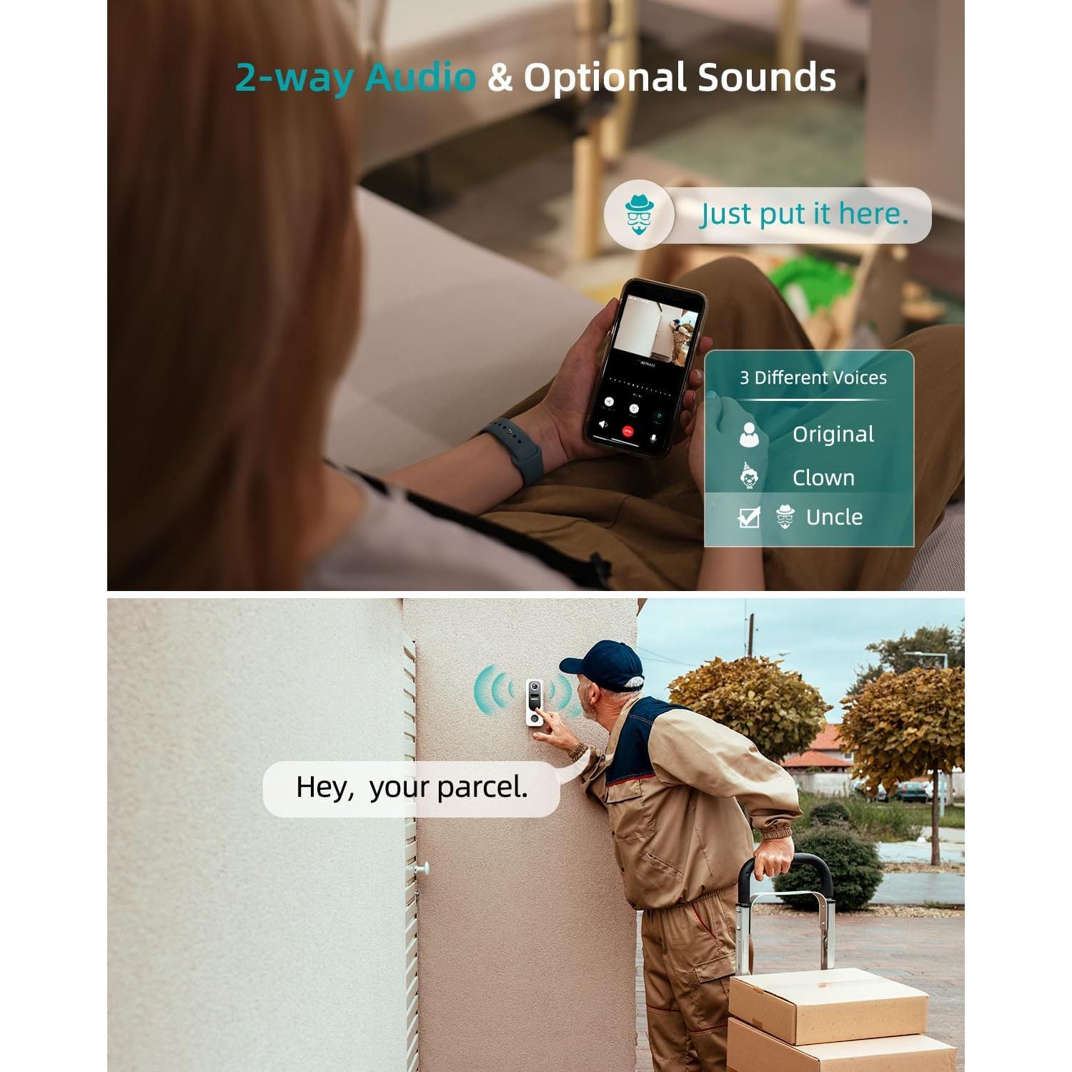 Cámara de Timbre ZUMIMALL Inalámbrica 2K con Audio Bidireccional