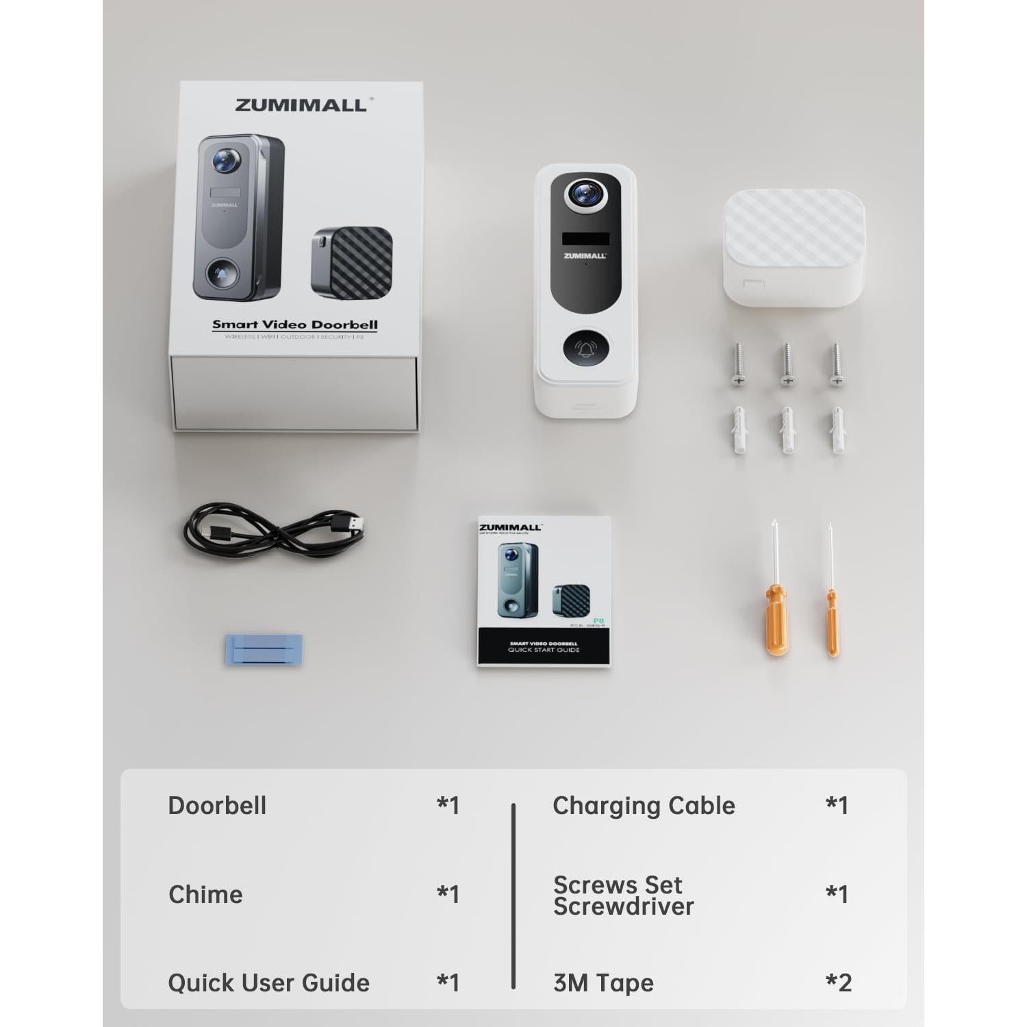 Cámara de Timbre ZUMIMALL Inalámbrica 2K con Audio Bidireccional