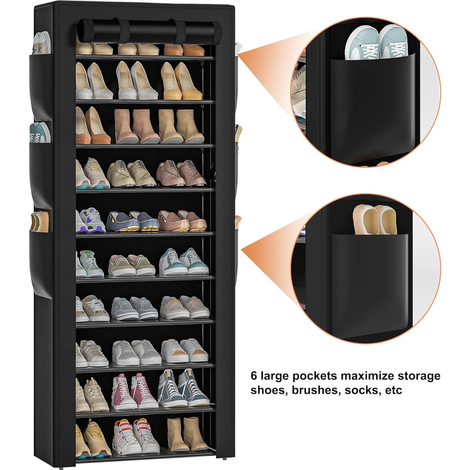 Estante para zapatos OYREL negro 10 niveles 60x30x175 cm