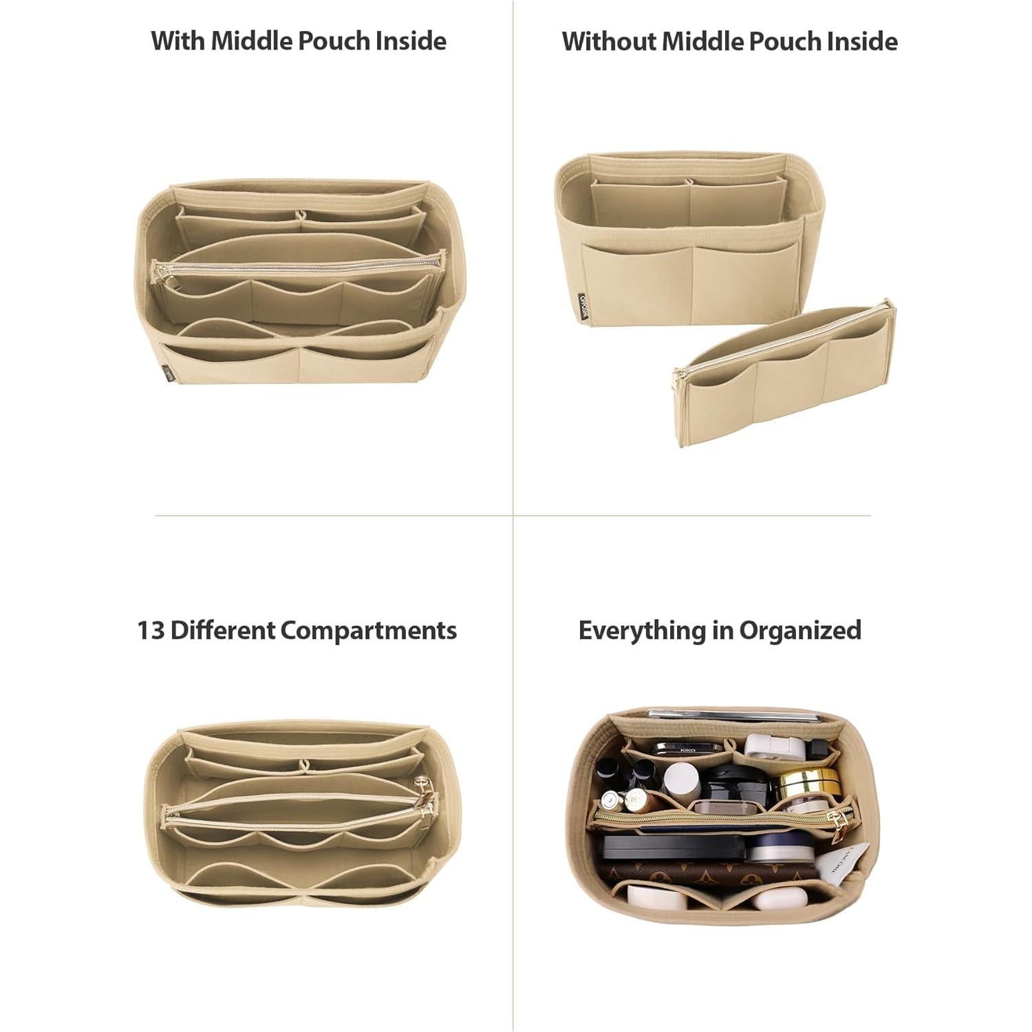 Organizador de bolso OMYSTYLE Mediano Beige 13 compartimentos