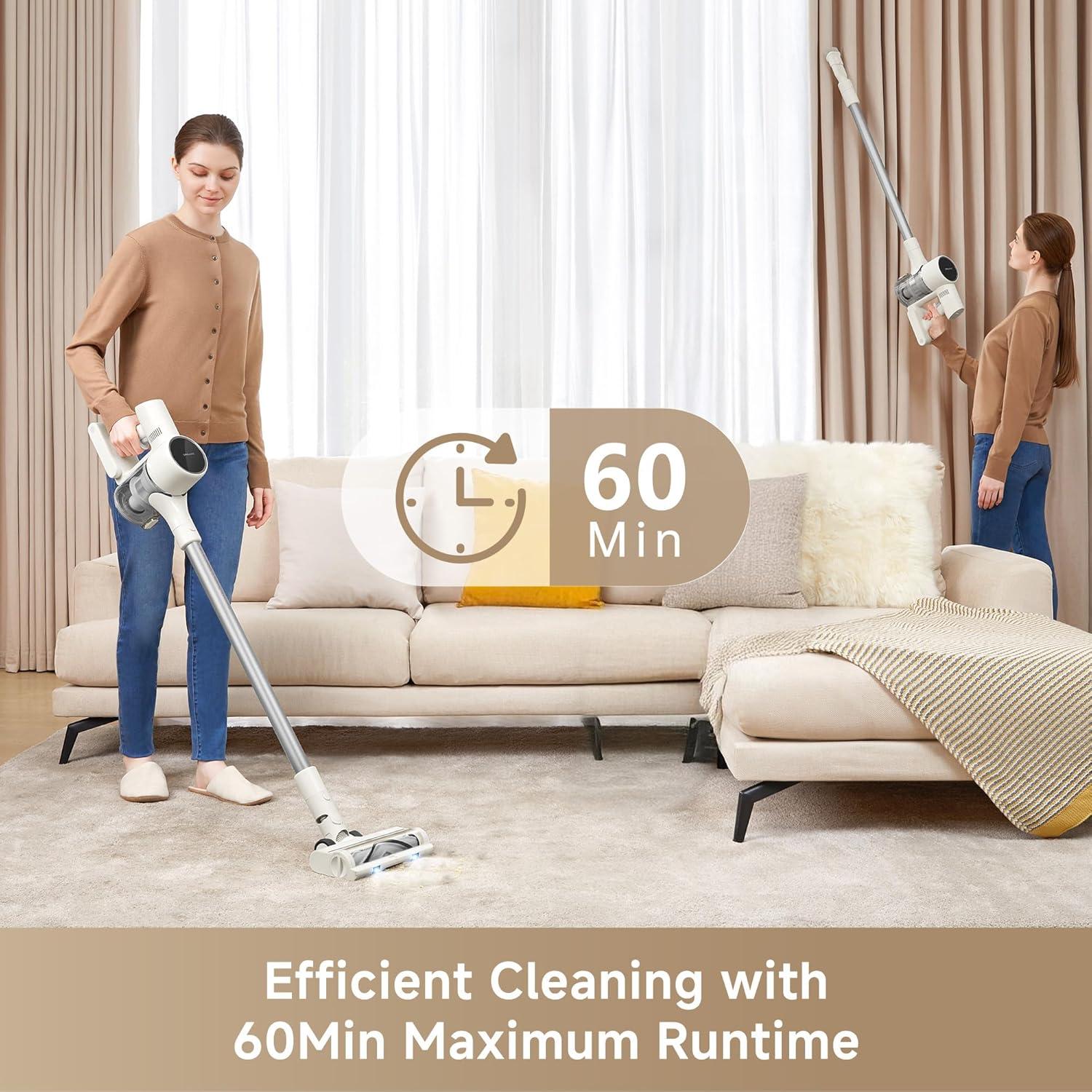 DREAME Cordless Vacuum Cleaner R10 Pure, 120AW Powerful Suction, Stick Vacuum Cleaner for Home, Anti-Tangle, LED Headlights, Up to 60 Mins Runtime, Lightweight for Carpet, Hard Floor, Pet Hair