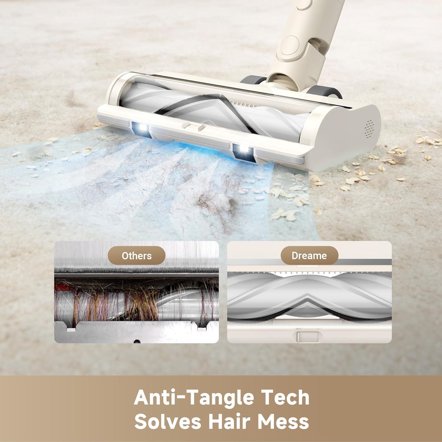 DREAME Cordless Vacuum Cleaner R10 Pure, 120AW Powerful Suction, Stick Vacuum Cleaner for Home, Anti-Tangle, LED Headlights, Up to 60 Mins Runtime, Lightweight for Carpet, Hard Floor, Pet Hair