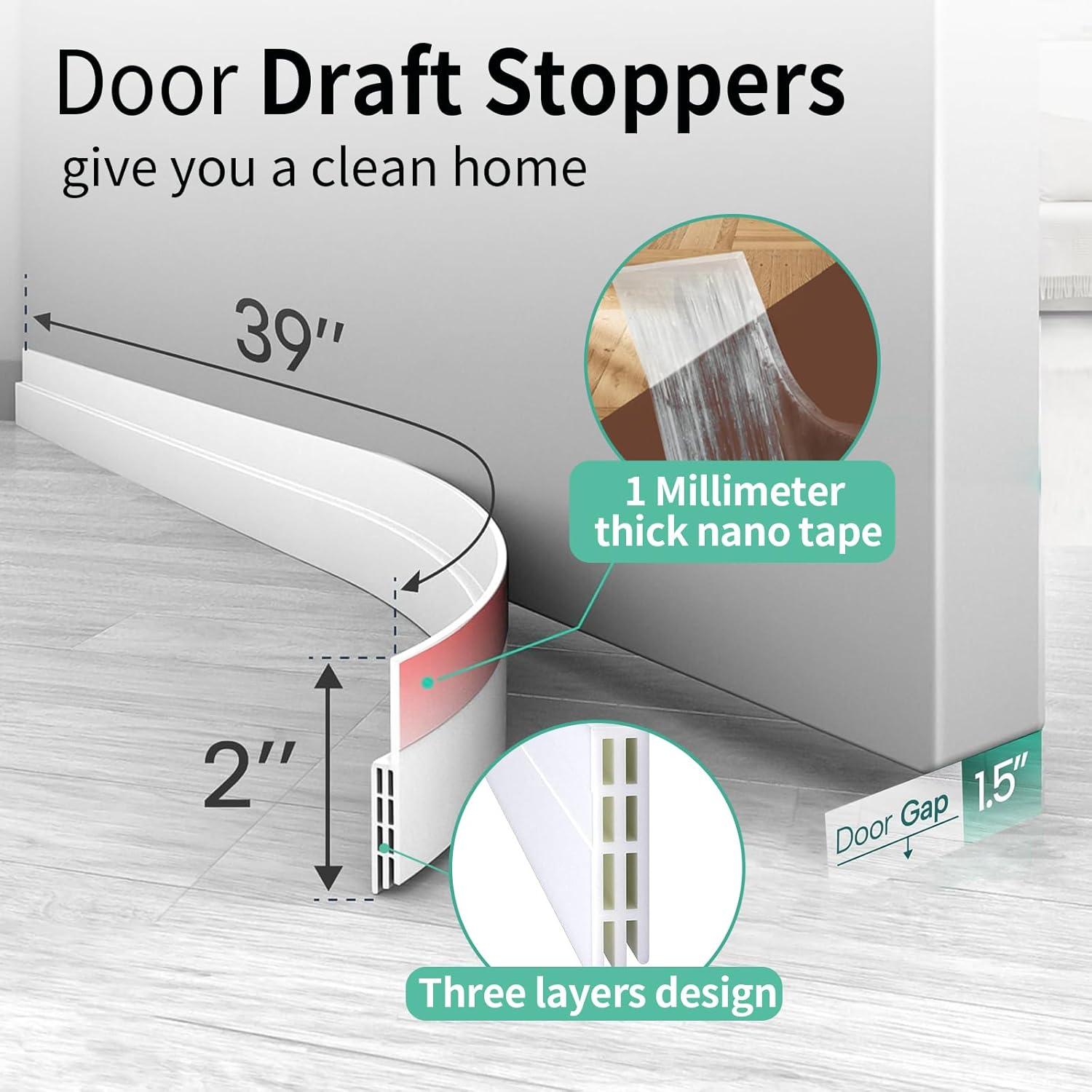 Door Draft Stopper, Door Stoppers for Bottom of Door, Weather Stripping Door Seal, Garage Window Blocker Noise Cold Air Insulation, White 2" W x 39" L