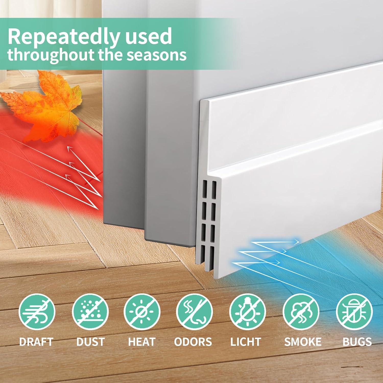 Door Draft Stopper, Door Stoppers for Bottom of Door, Weather Stripping Door Seal, Garage Window Blocker Noise Cold Air Insulation, White 2" W x 39" L