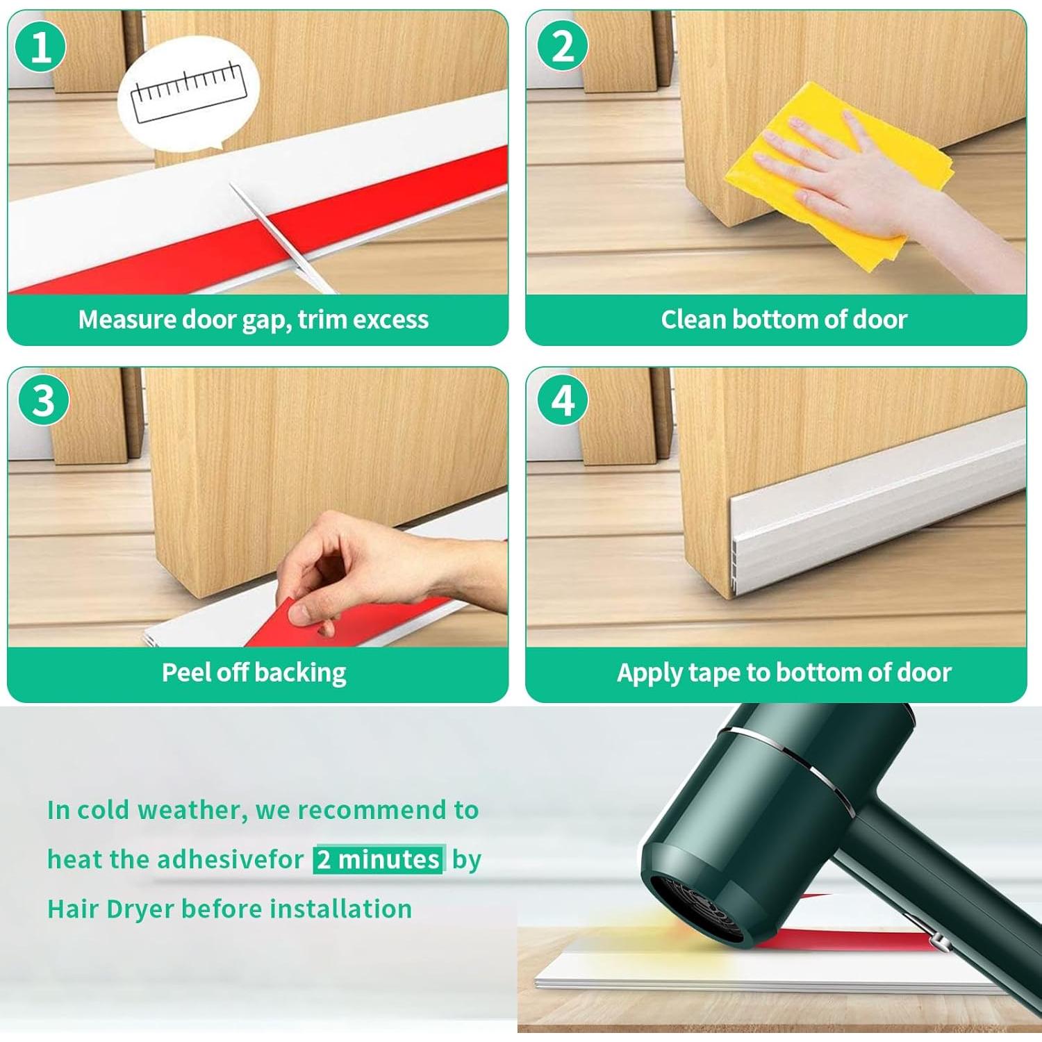 Door Draft Stopper, Door Stoppers for Bottom of Door, Weather Stripping Door Seal, Garage Window Blocker Noise Cold Air Insulation, White 2" W x 39" L