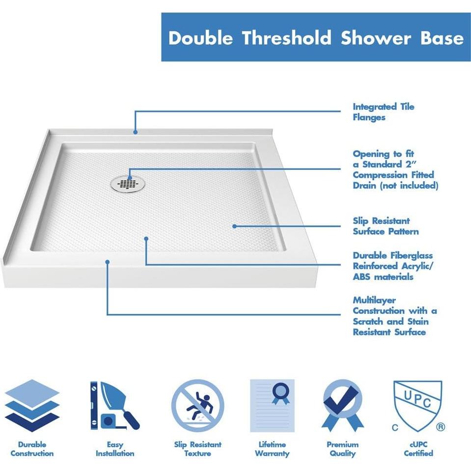 Base de Ducha DreamLine SlimLine 91x91 cm Doble Umbral Blanco
