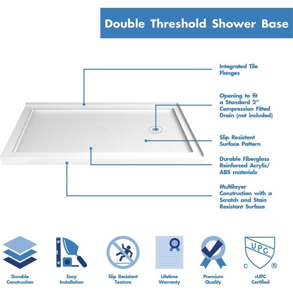 Base de Ducha DreamLine SlimLine 60x36 Drenaje Derecho Blanco