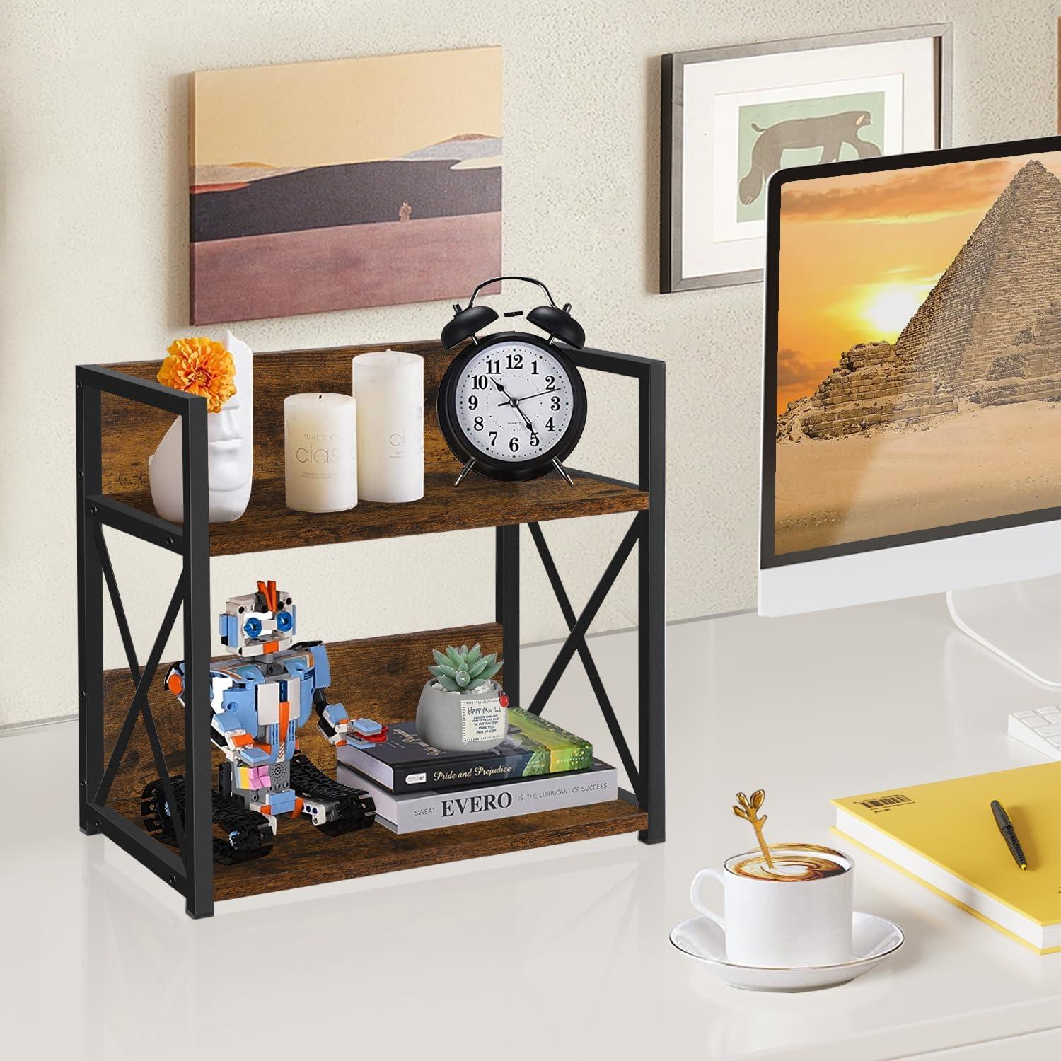 Organizador de Estante YINMIT 2 Niveles Madera Rústica