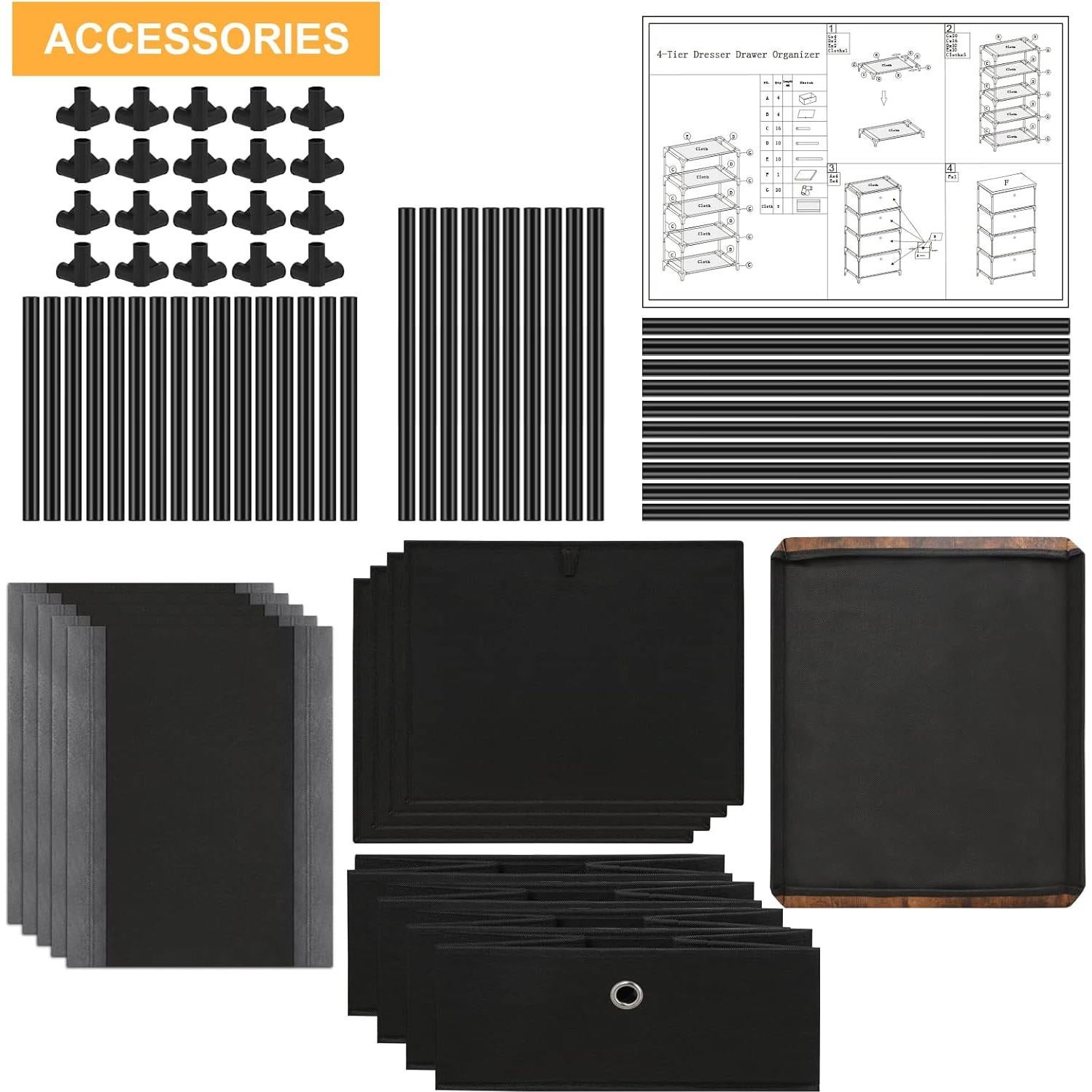 Cofre de Almacenamiento HAITRAL 4 Cajones Tela Negro