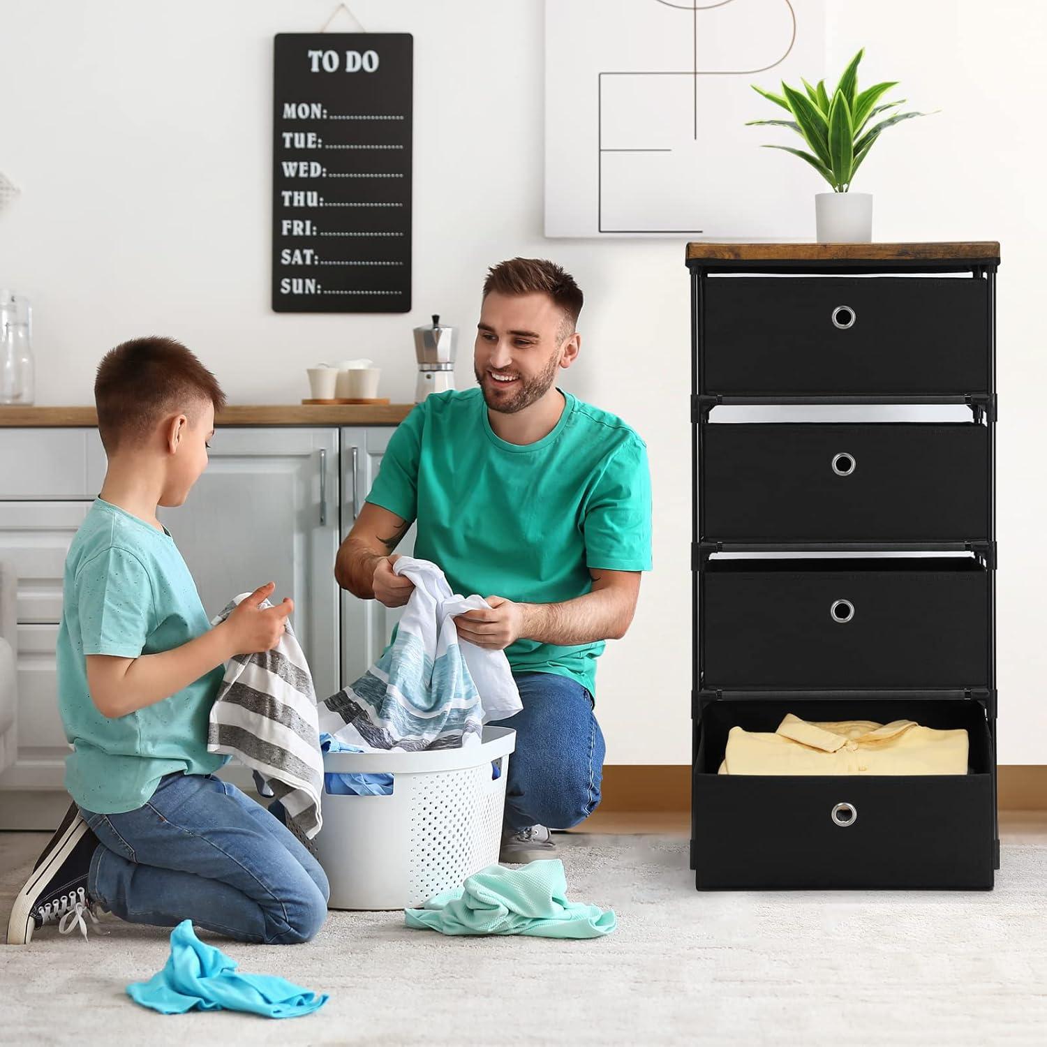 Cofre de Almacenamiento HAITRAL 4 Cajones Tela Negro