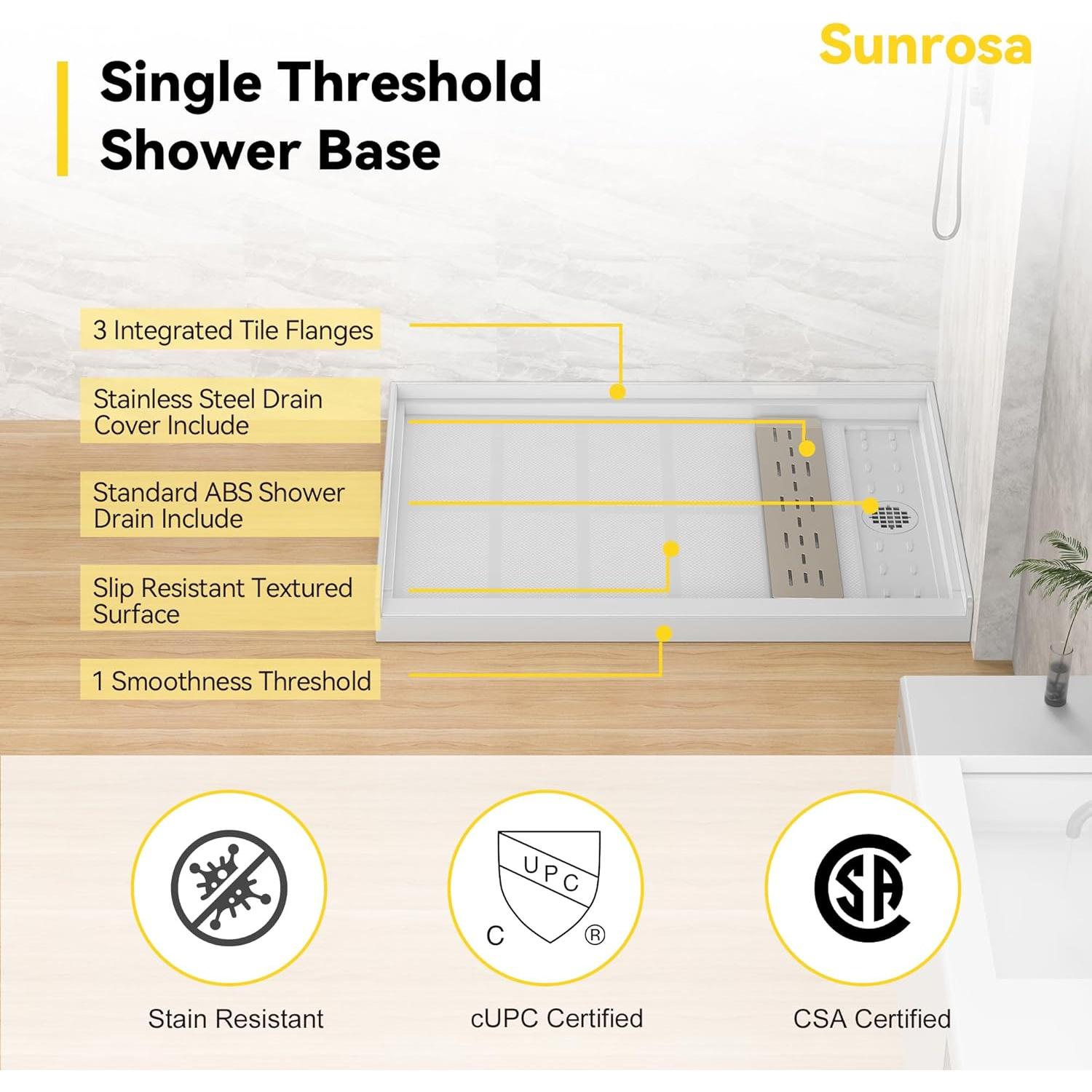 Base de Ducha Sunrosa 121,9x81,3 cm Drenaje Derecho Antideslizante