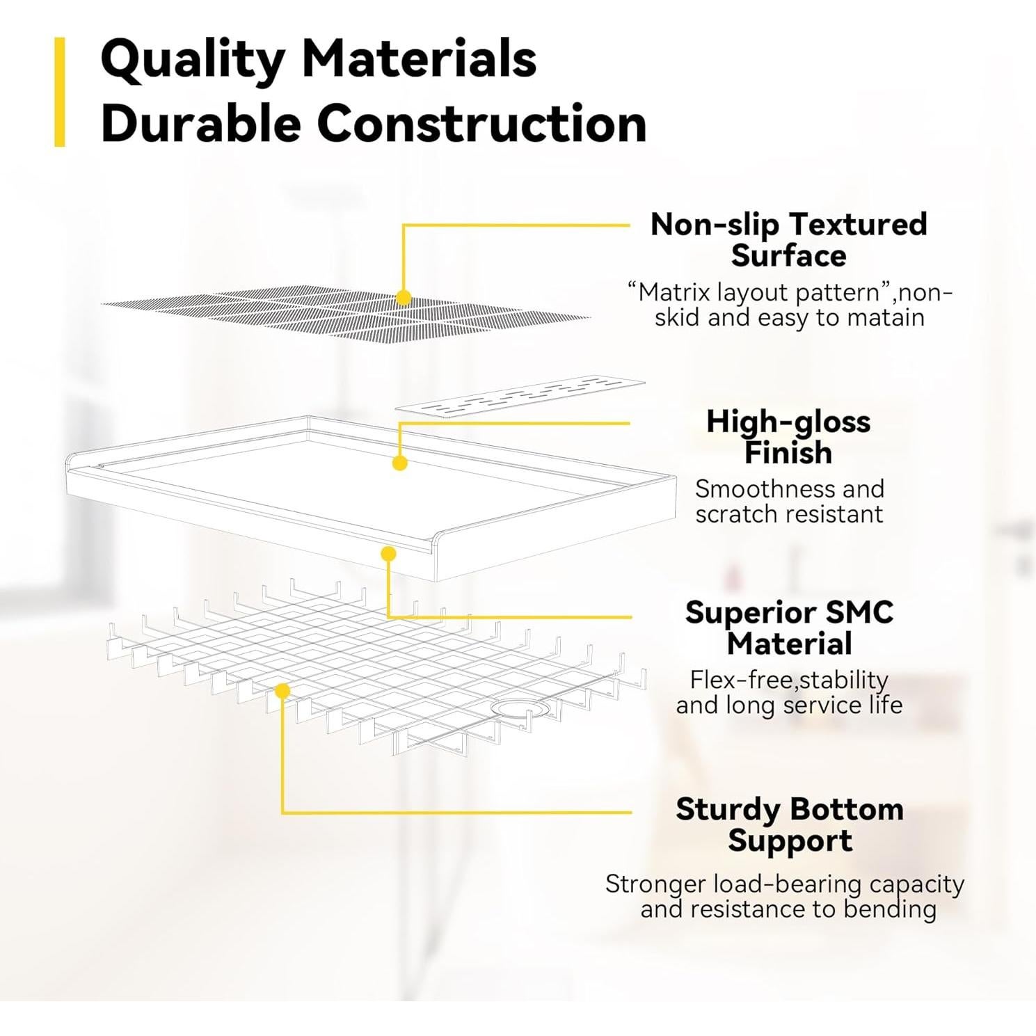 Base de Ducha Sunrosa 121,9x81,3 cm Drenaje Derecho Antideslizante