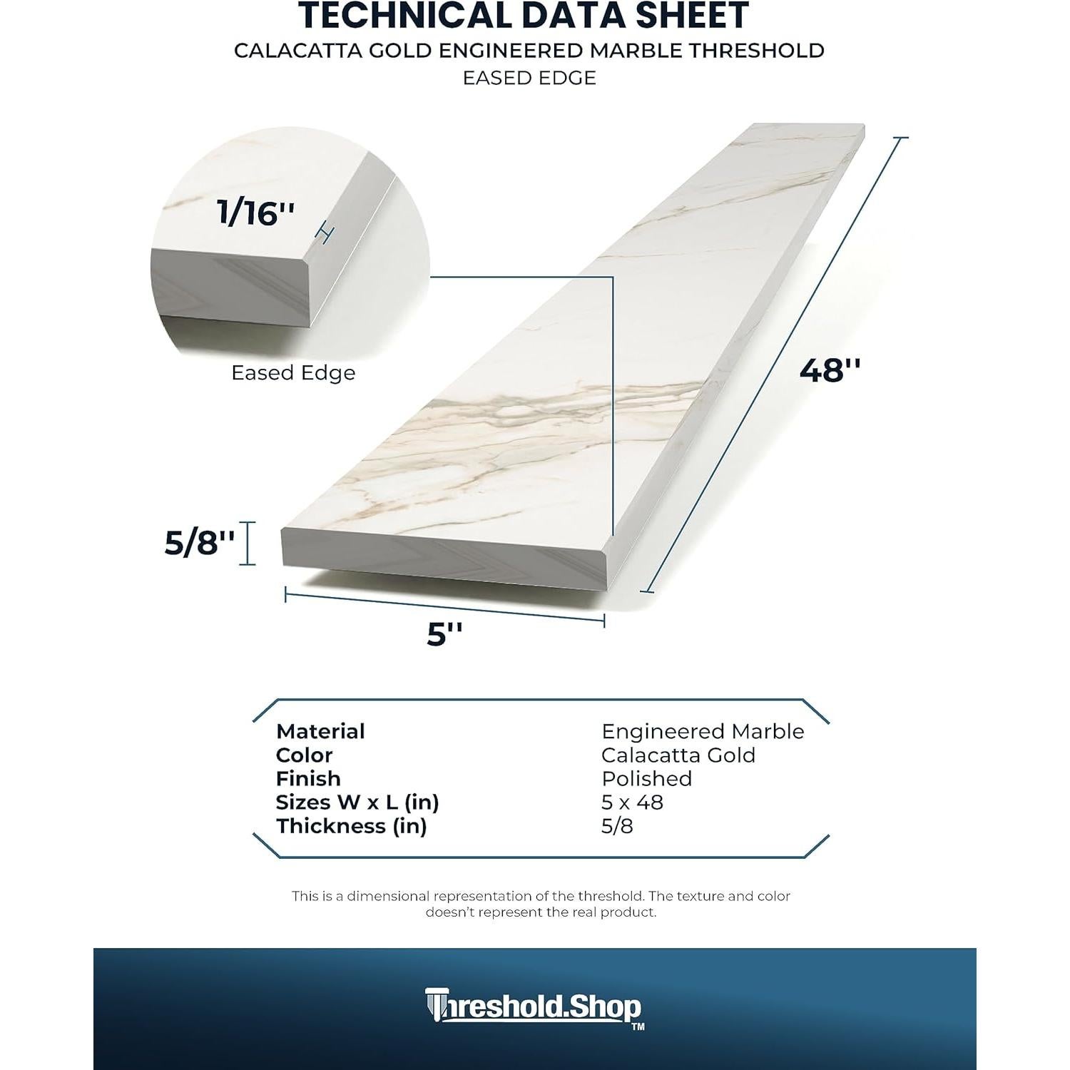 Umbral de Ducha Mármol Ingenierizado Calacatta Gold 121x12 cm