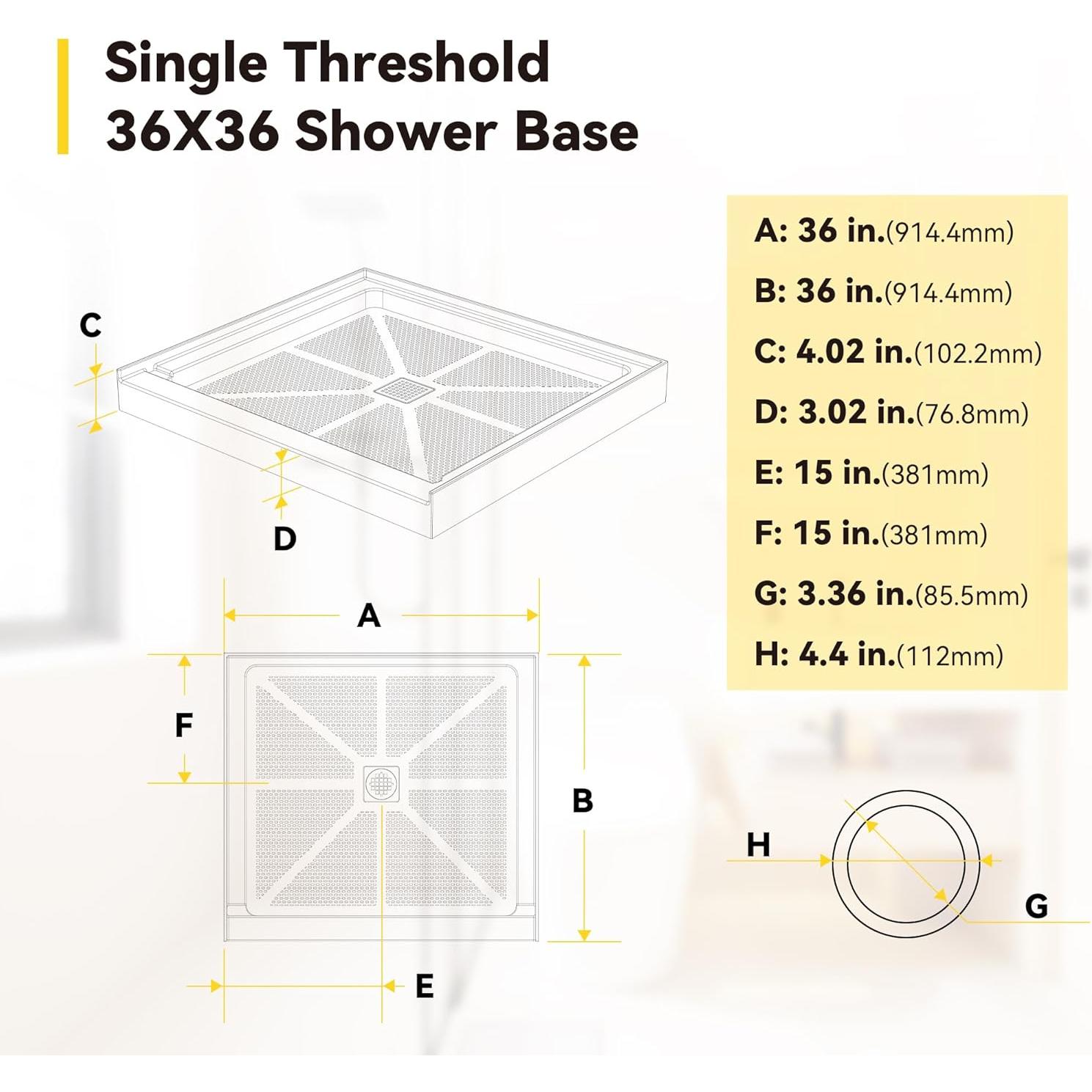 Base de Ducha Sunrosa 91,4x91,4x10,2 cm Antideslizante