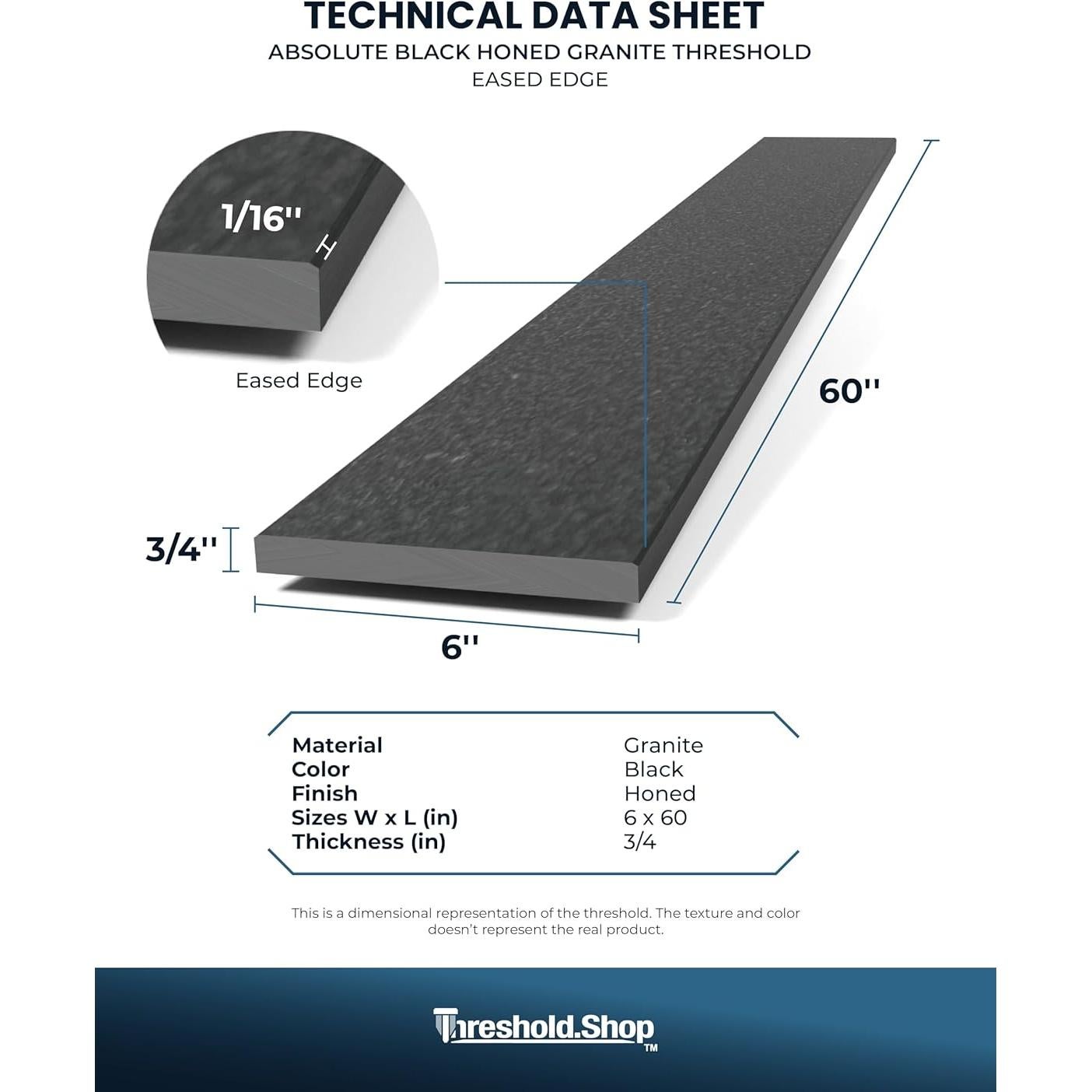 Umbral de Granito Absolute Black Pulido 152x15 cm