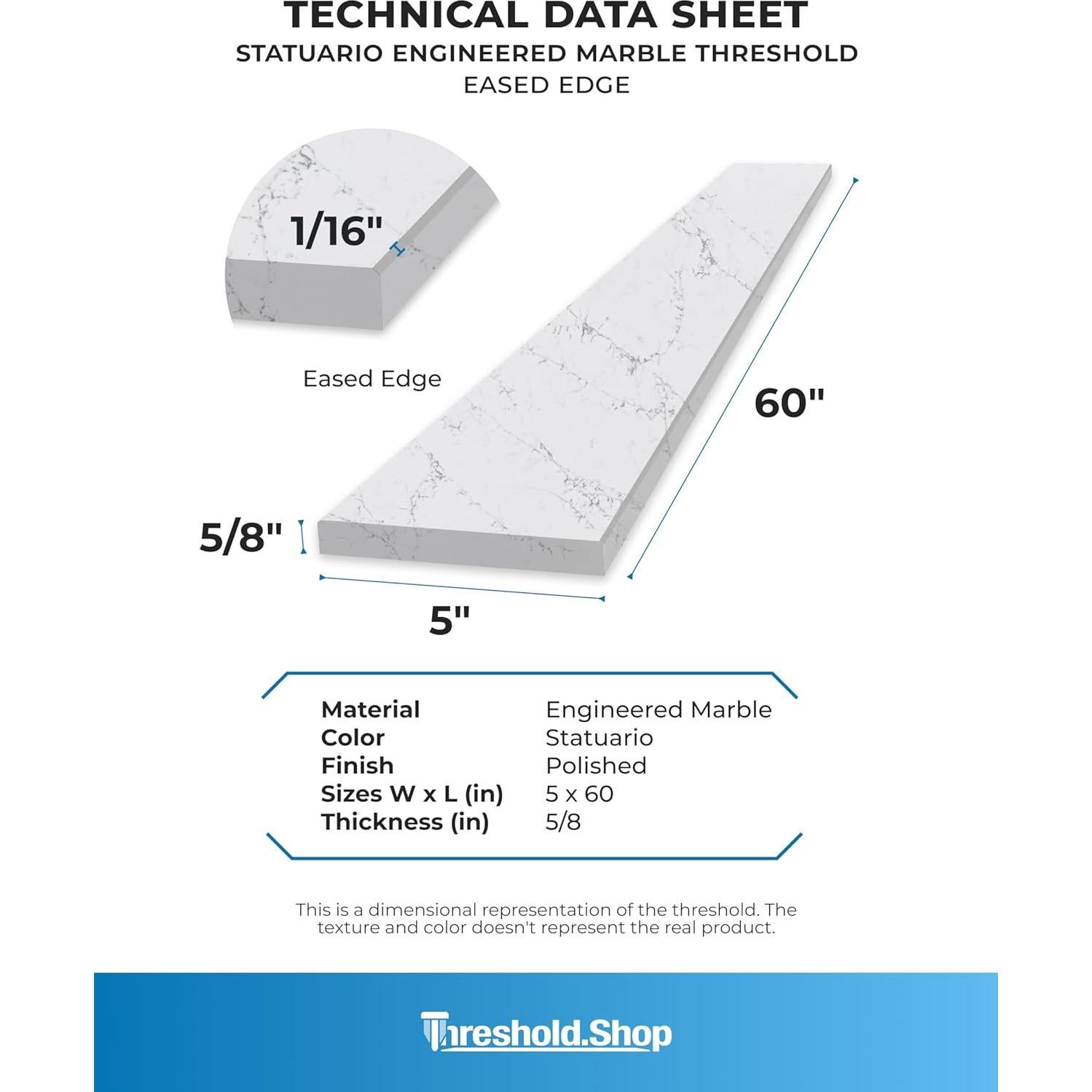 Umbral de Mármol Ingenierizado Statuario 152x13 cm
