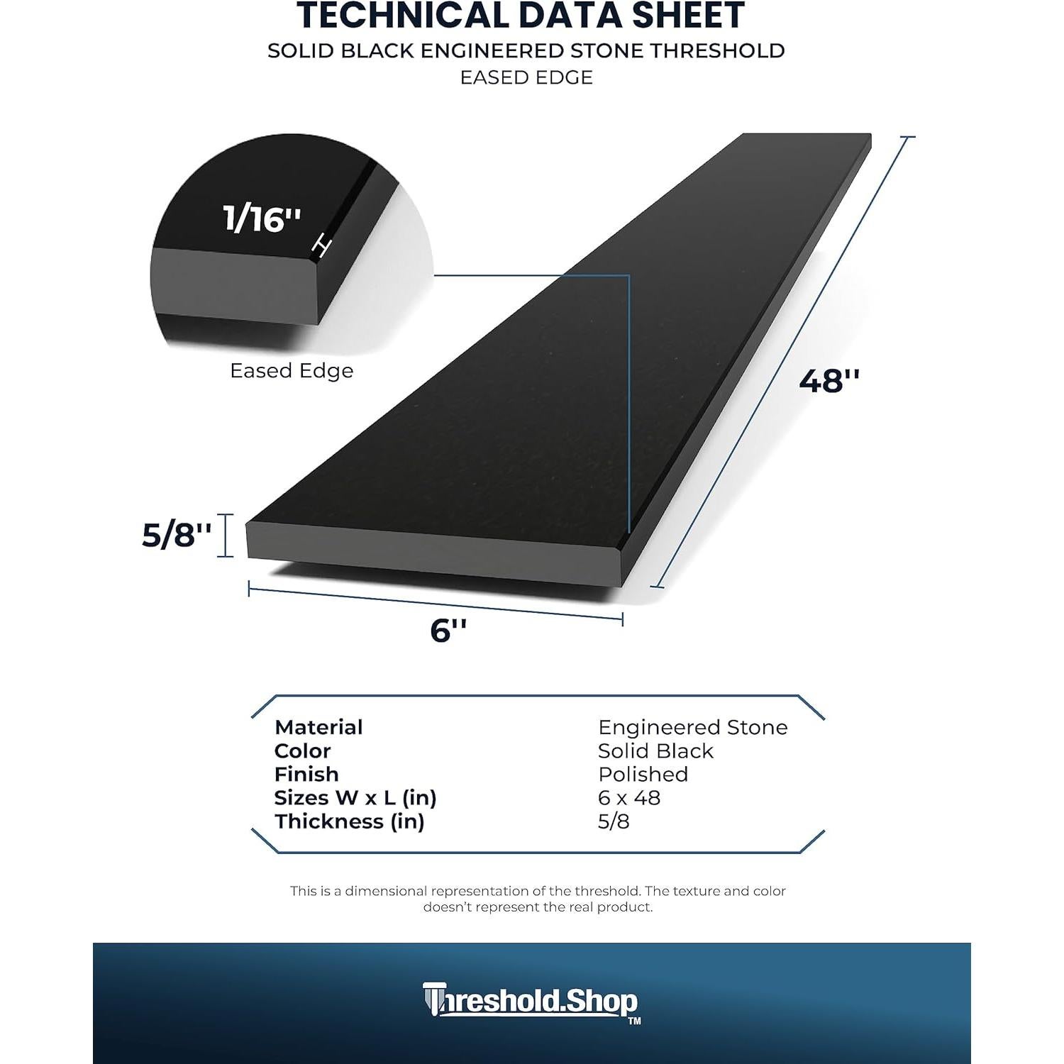 Umbral de Ducha Mármol Ingenierizado Negro 121,92 cm