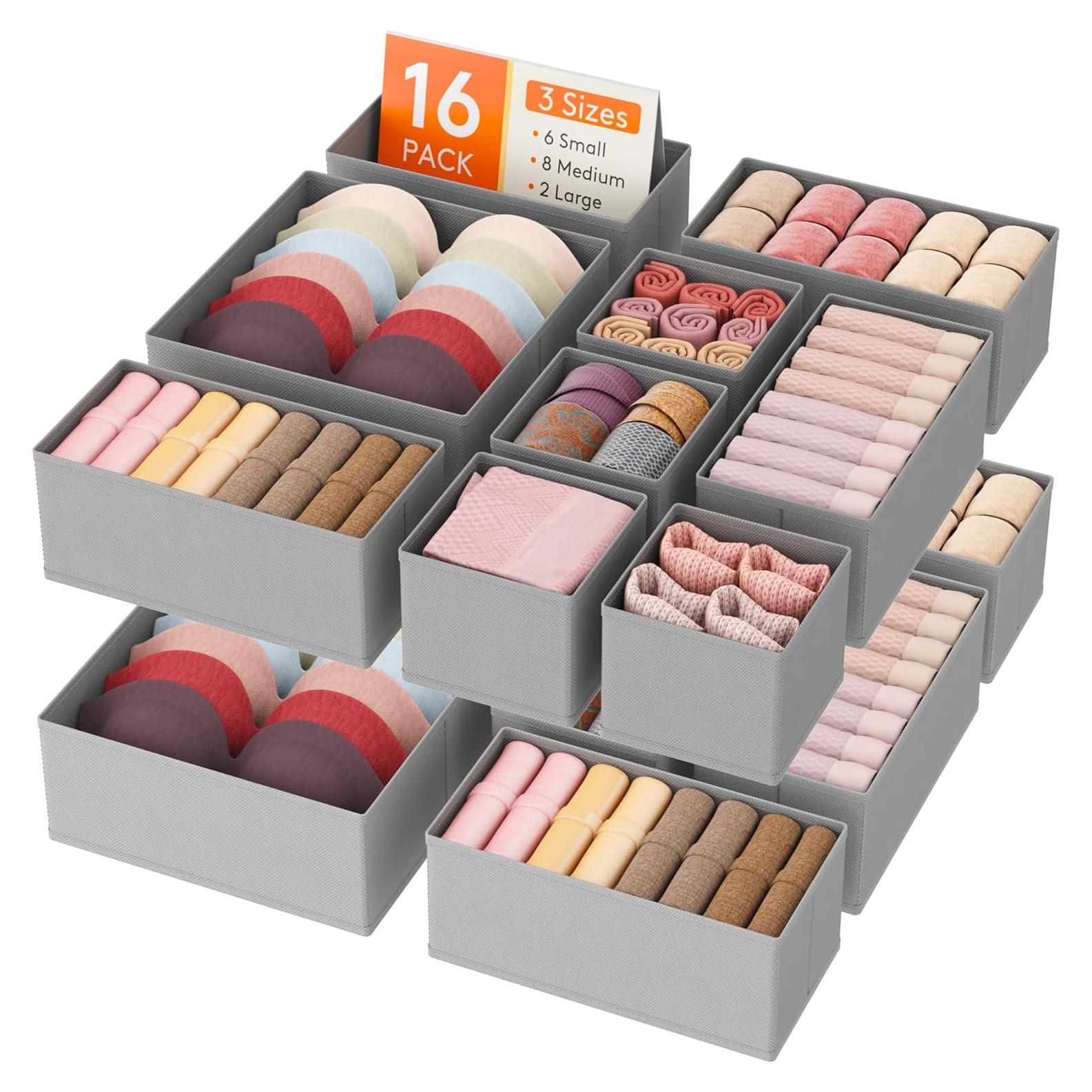 Organizador de Cajones Lifewit 16 Piezas Tela Gris 3 Tamaños