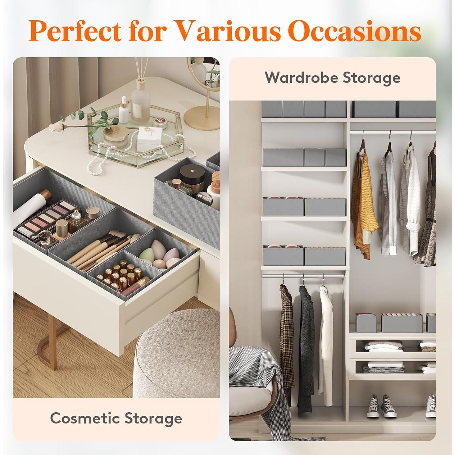 Organizador de Cajones Lifewit 16 Piezas Tela Gris 3 Tamaños