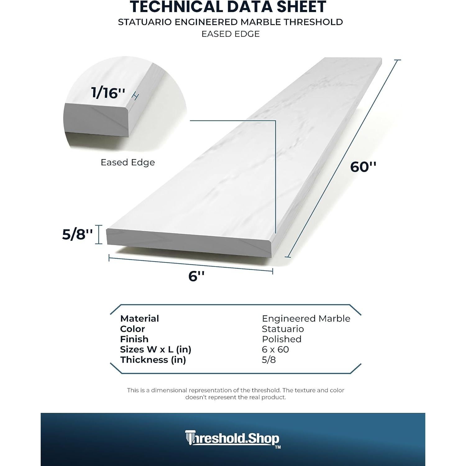 Umbral de Ducha Mármol Ingenierizado Threshold 152x15 cm