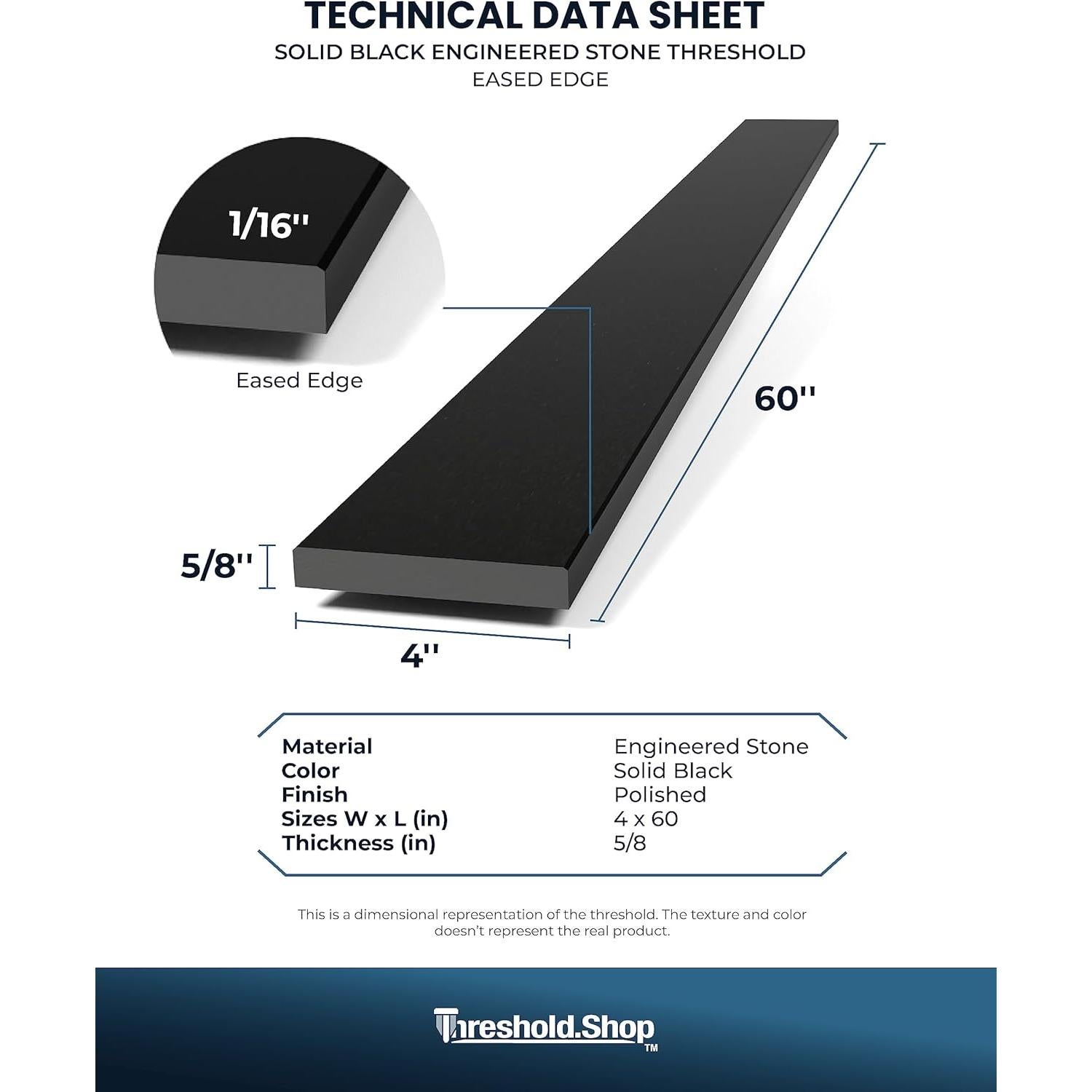 Umbral de Ducha 60 cm Mármol Ingenierizado Negro Threshold.Shop