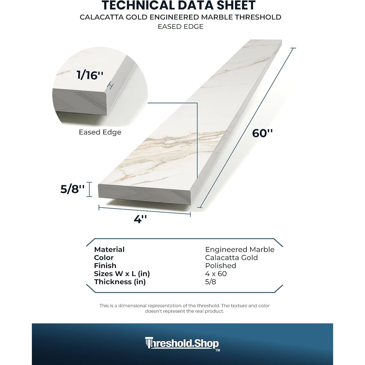 Umbral de Ducha 152x10 cm Mármol Calacatta Gold Threshold.Shop