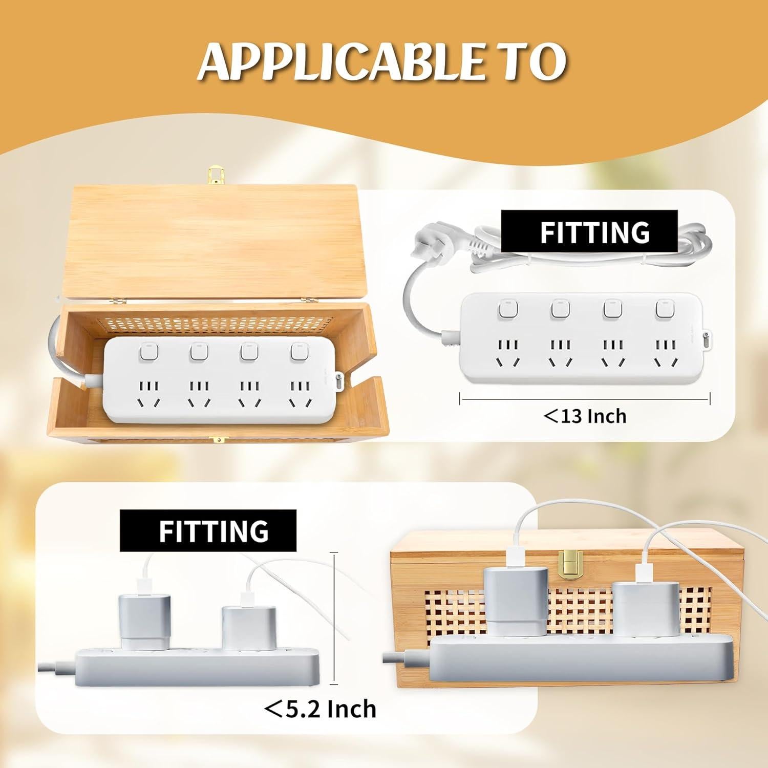 Caja organizadora de cables de madera Txcucc 33x13 cm