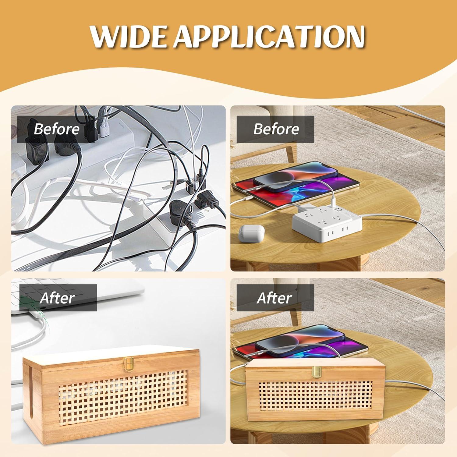 Caja organizadora de cables de madera Txcucc 33x13 cm