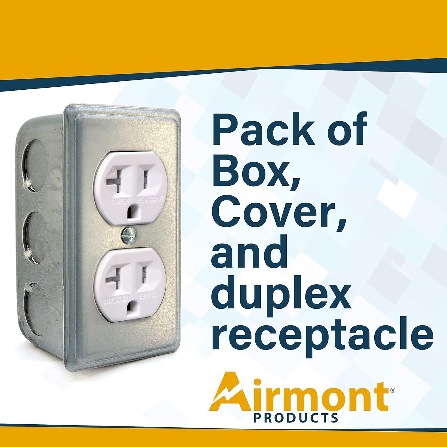 Outlet Box Kit, 2x4'' Utility Electrical Box, Duplex Receptacle 2x4'' Cover, Tamper Resistant 20 Amp Duplex Receptacle Outlet, Green Pigtail Grounding Wire and Screw, Ten 1/2'' Knockouts