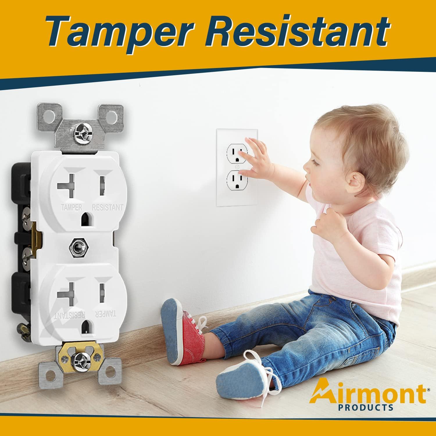 Outlet Box Kit, 2x4'' Utility Electrical Box, Duplex Receptacle 2x4'' Cover, Tamper Resistant 20 Amp Duplex Receptacle Outlet, Green Pigtail Grounding Wire and Screw, Ten 1/2'' Knockouts