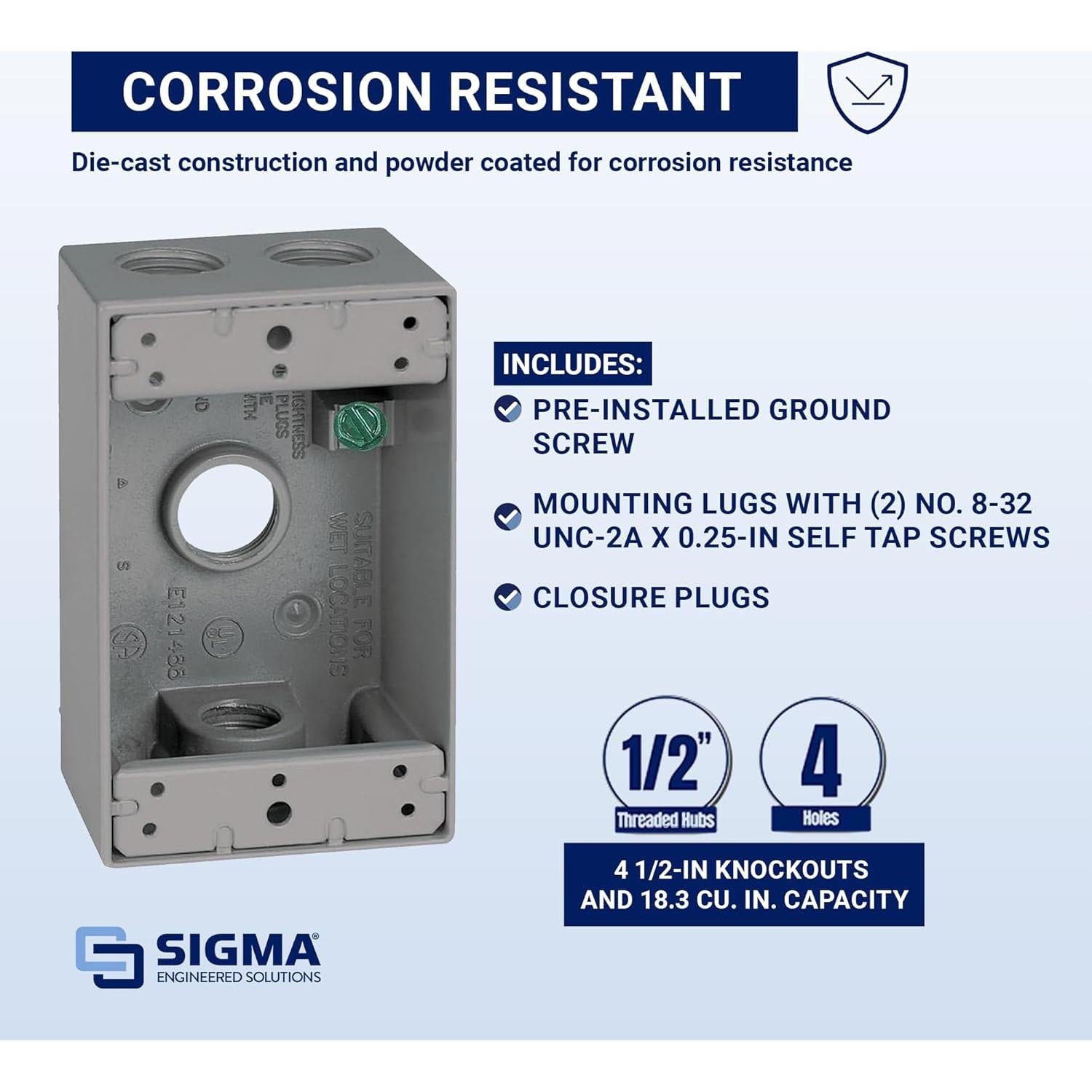 Caja Metálica 1 Gang Sigma Electric 4 Agujeros Gris