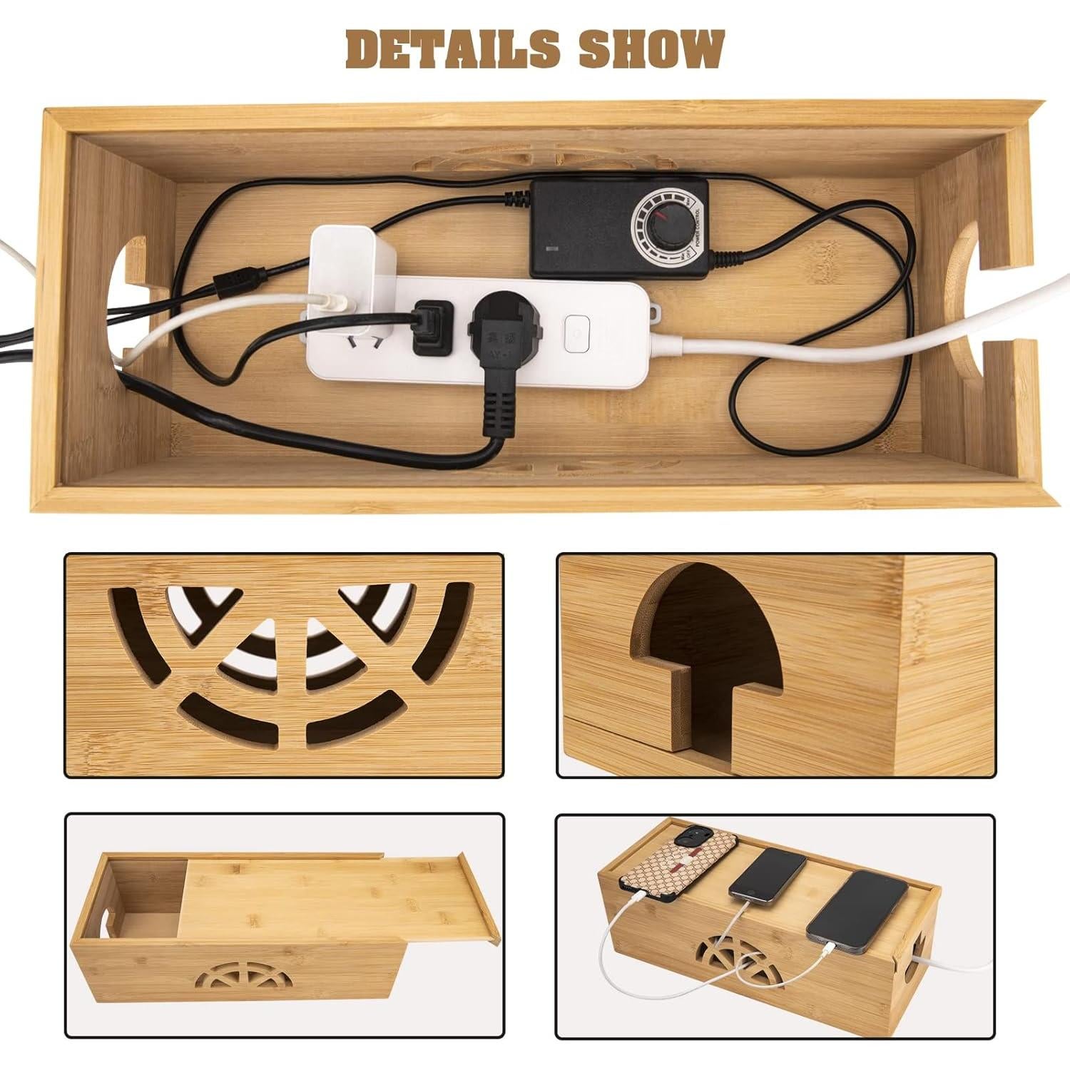 Caja Organizadora de Cables de Bambú OEN 39.88x15.88cm