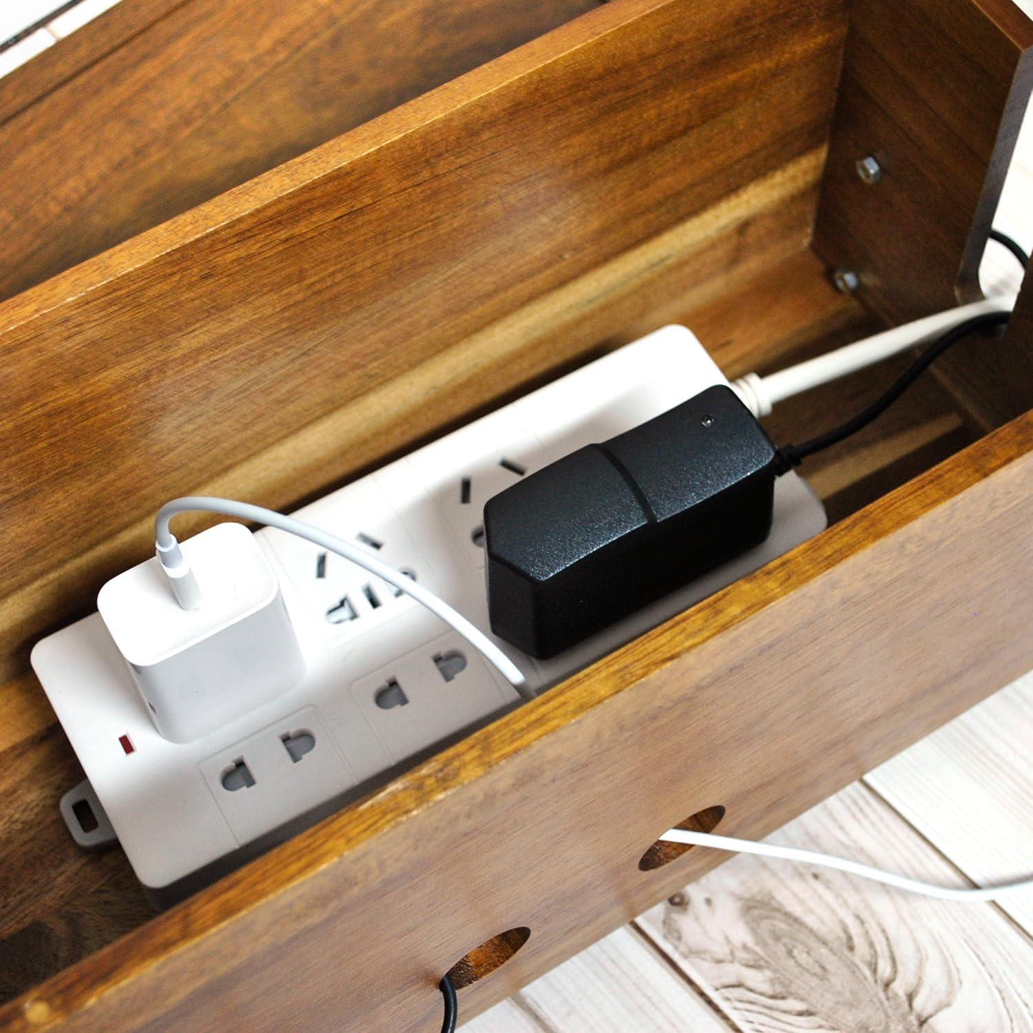 Caja organizadora de cables Itvexeme madera nogal 35,56 cm