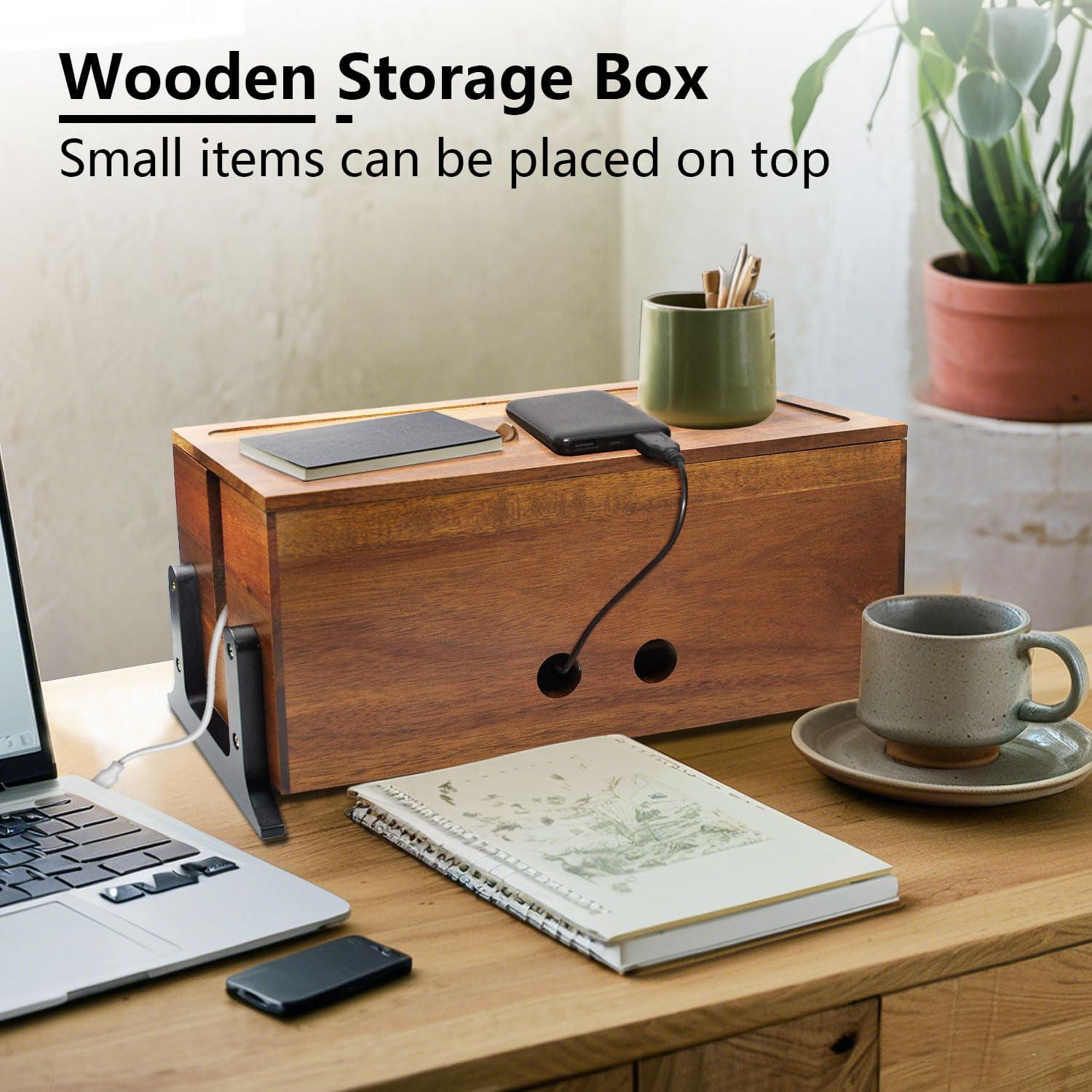 Caja organizadora de cables Itvexeme madera nogal 35,56 cm