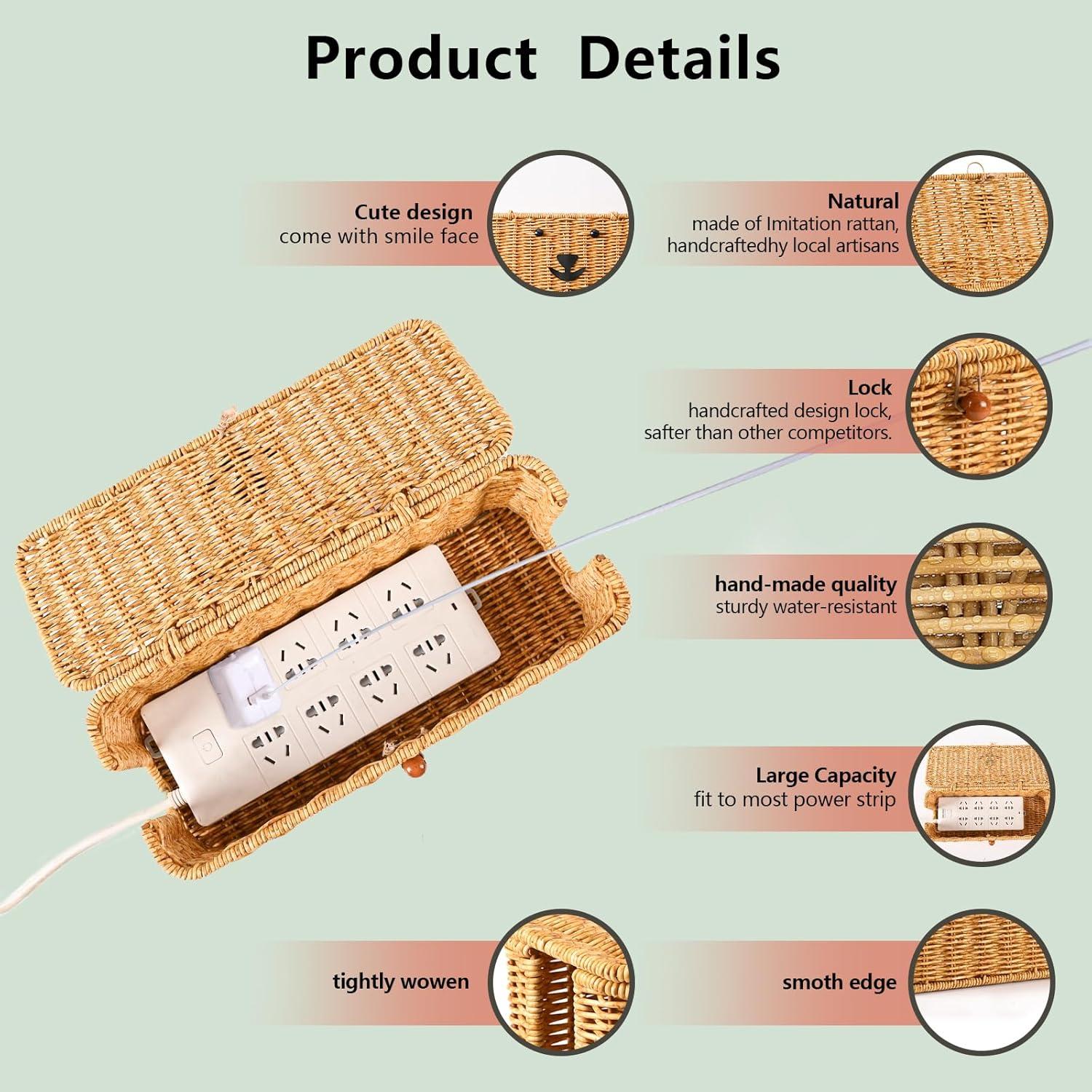 Caja Organizadora de Cables QQKISSSKY Natural 33.9x13.6 cm