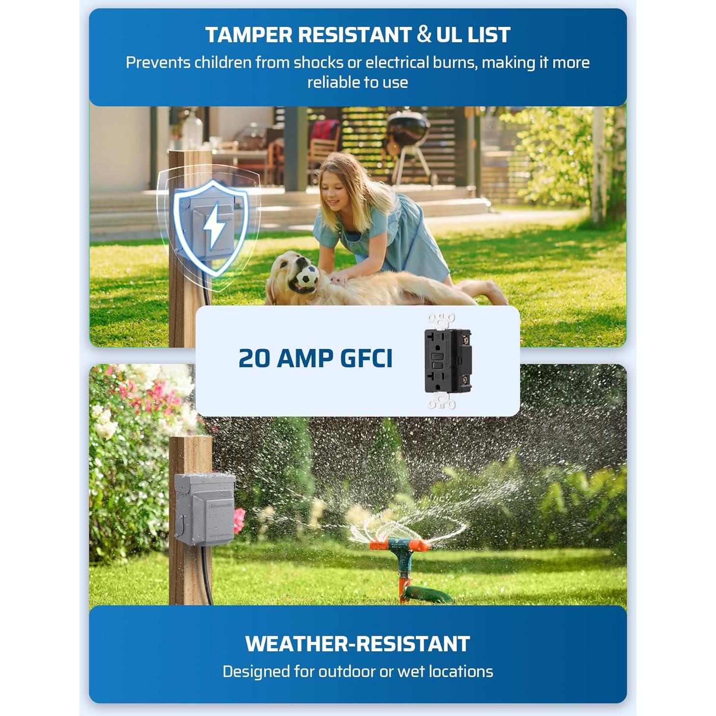 Caja de Salida Eléctrica Exterior Dewenwils 20 AMP GFCI