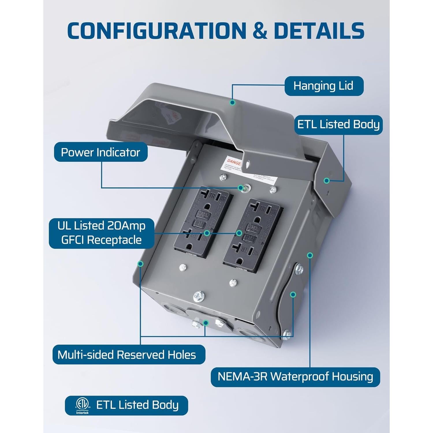 Caja de Salida Eléctrica Exterior Dewenwils 20 AMP GFCI