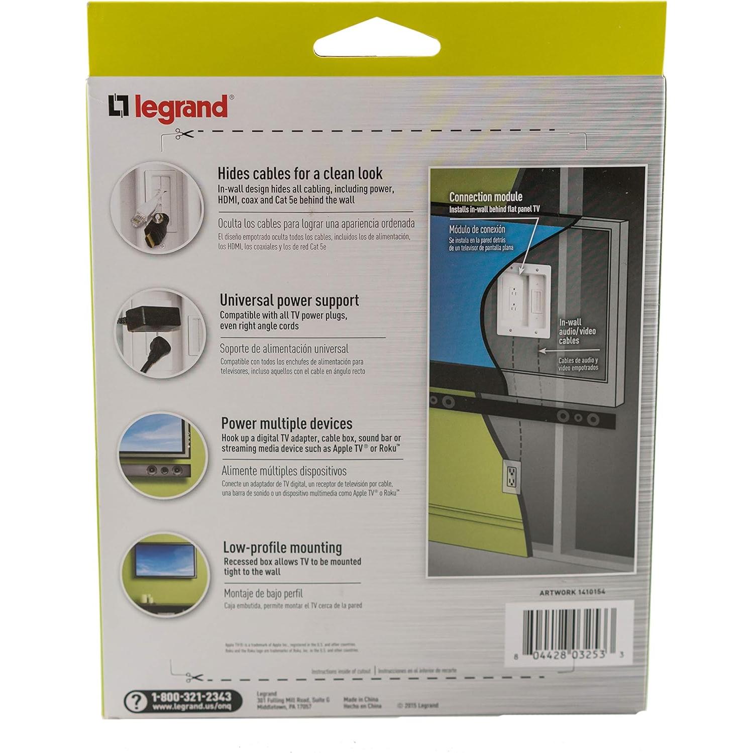 Legrand Kit Ocultación Cables TV Pared Blanco HT2102WHV1