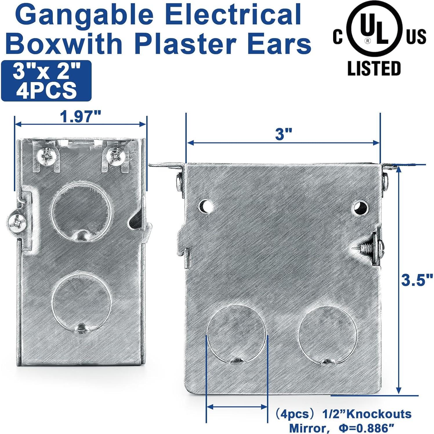 4 Cajas Eléctricas Gangables Yaocom 7,62x5,08cm Acero