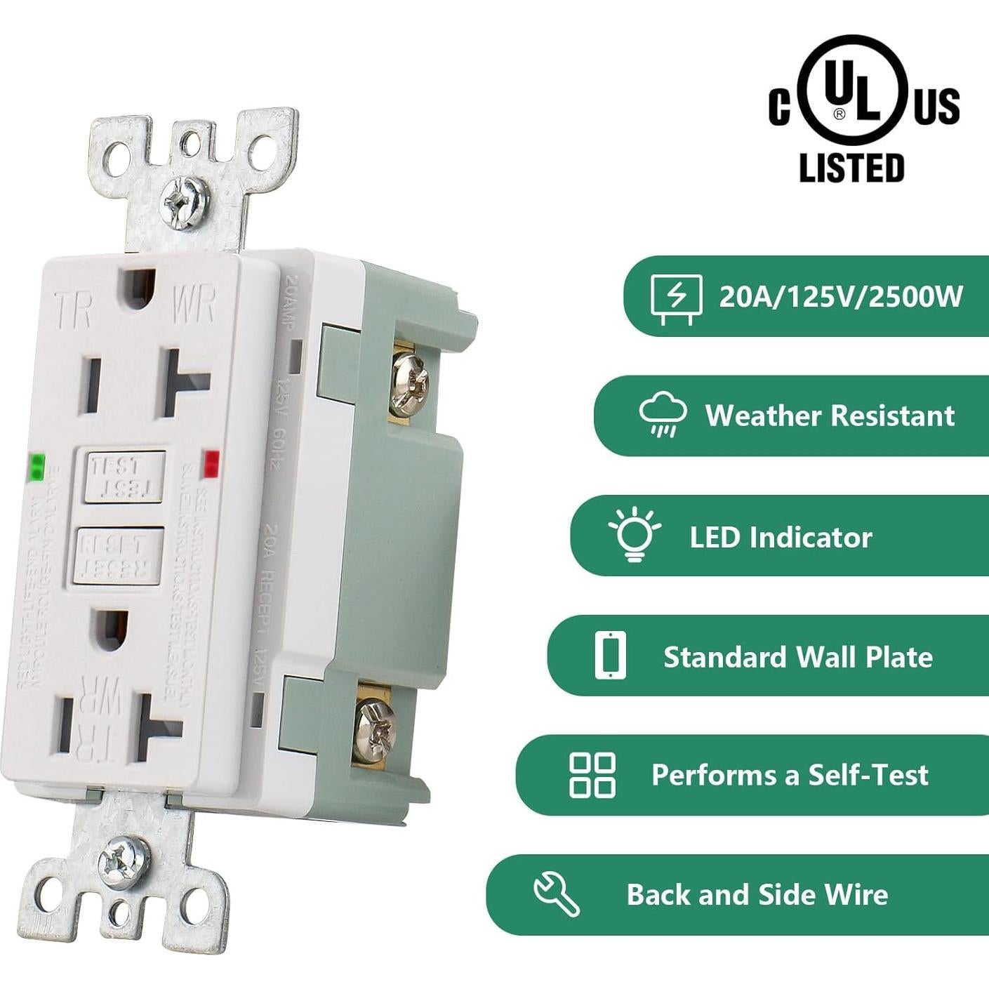 Toma de Corriente GFCI 20A WENGART Blanca Resistente