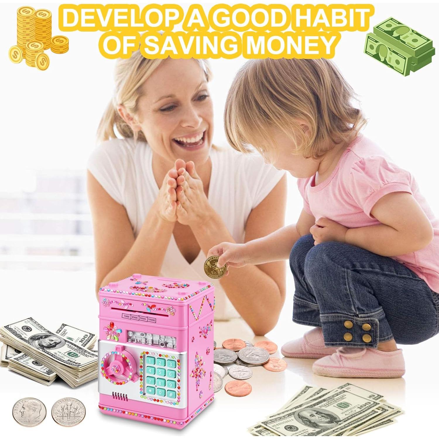 Hucha Electrónica para Niños Ranphykx Rosa con Contraseña